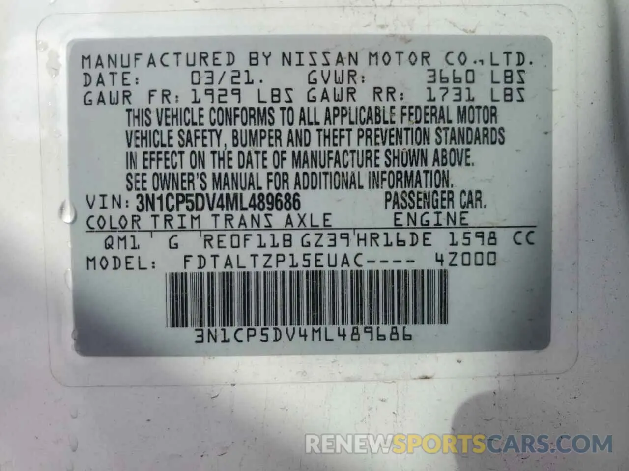 16 Photograph of a damaged car 3N1CP5DV4ML489686 NISSAN KICKS 2021