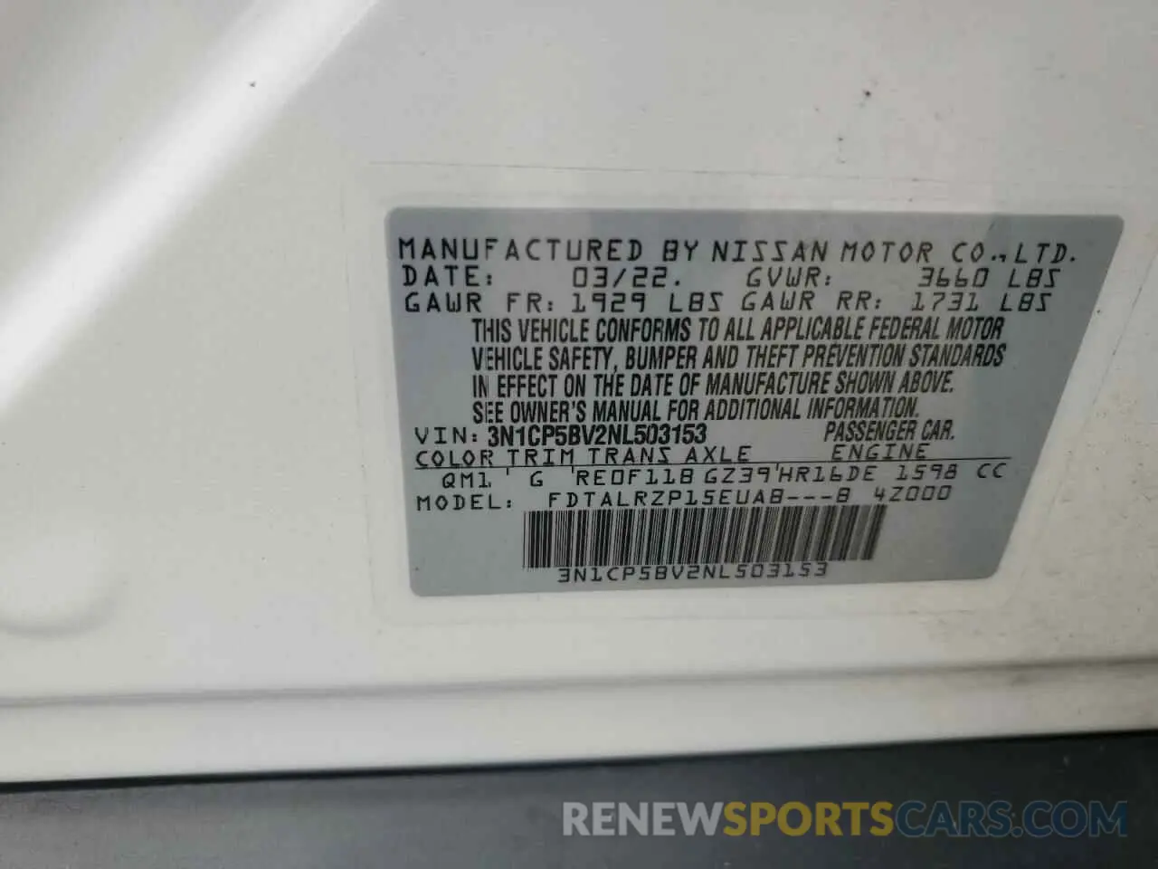 15 Photograph of a damaged car 3N1CP5BV2NL503153 NISSAN KICKS 2022