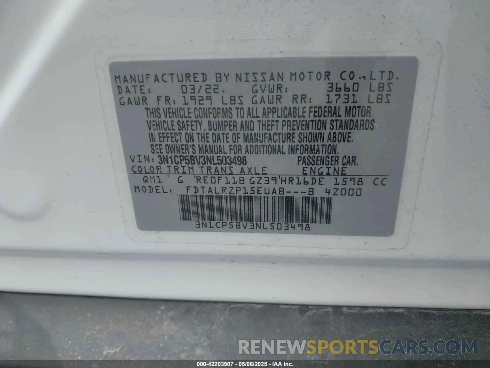 9 Фотография поврежденного автомобиля 3N1CP5BV3NL503498 NISSAN KICKS 2022