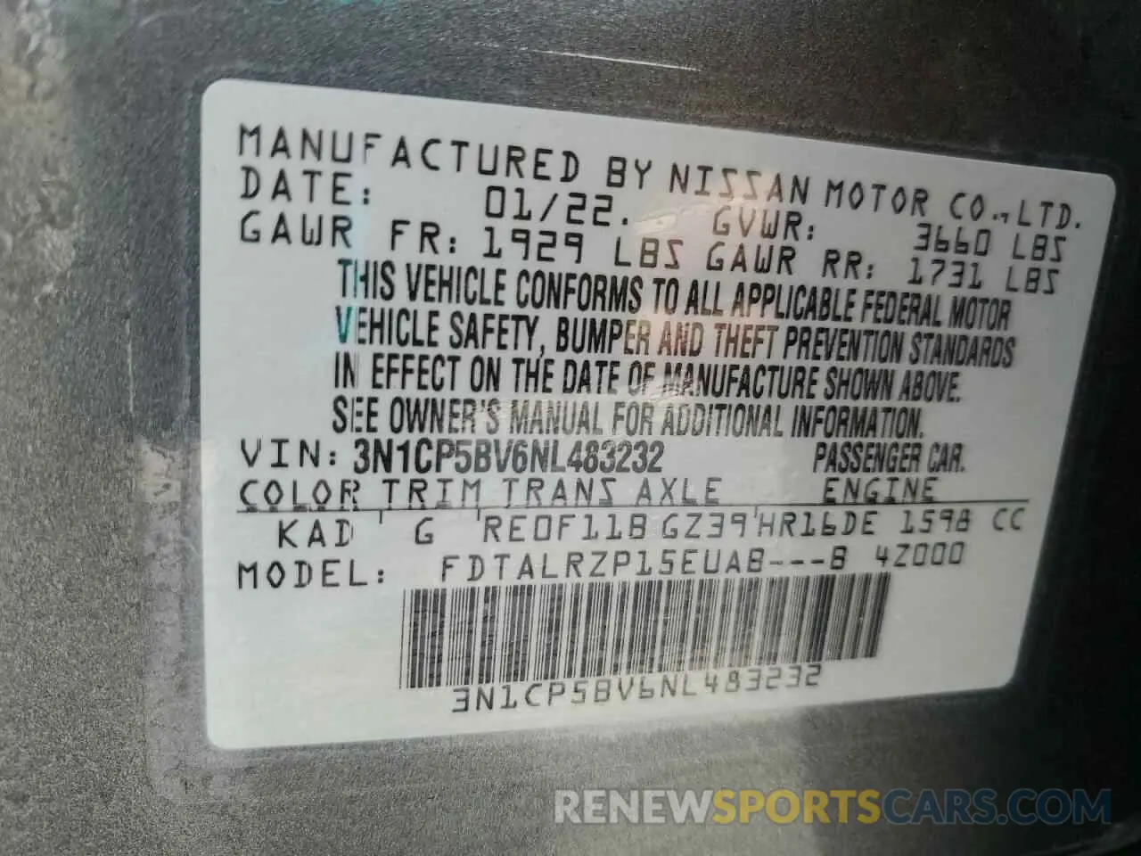 13 Photograph of a damaged car 3N1CP5BV6NL483232 NISSAN KICKS 2022