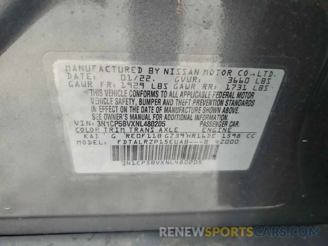 15 Photograph of a damaged car 3N1CP5BVXNL480205 NISSAN KICKS 2022