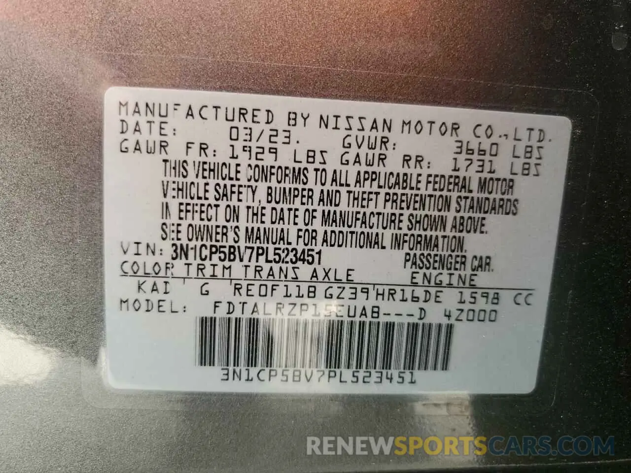 13 Photograph of a damaged car 3N1CP5BV7PL523451 NISSAN KICKS 2023