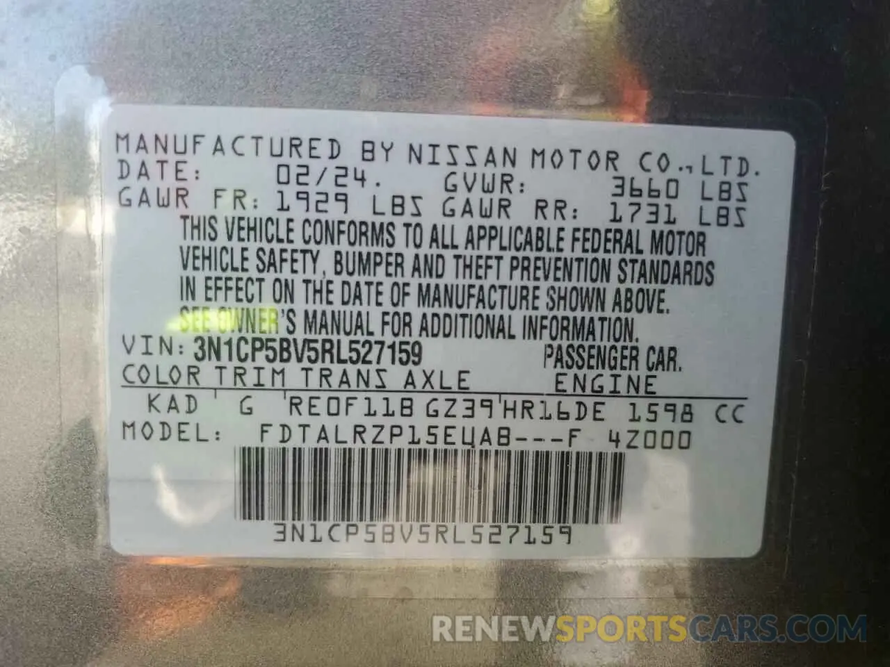 14 Фотография поврежденного автомобиля 3N1CP5BV5RL527159 NISSAN KICKS 2024
