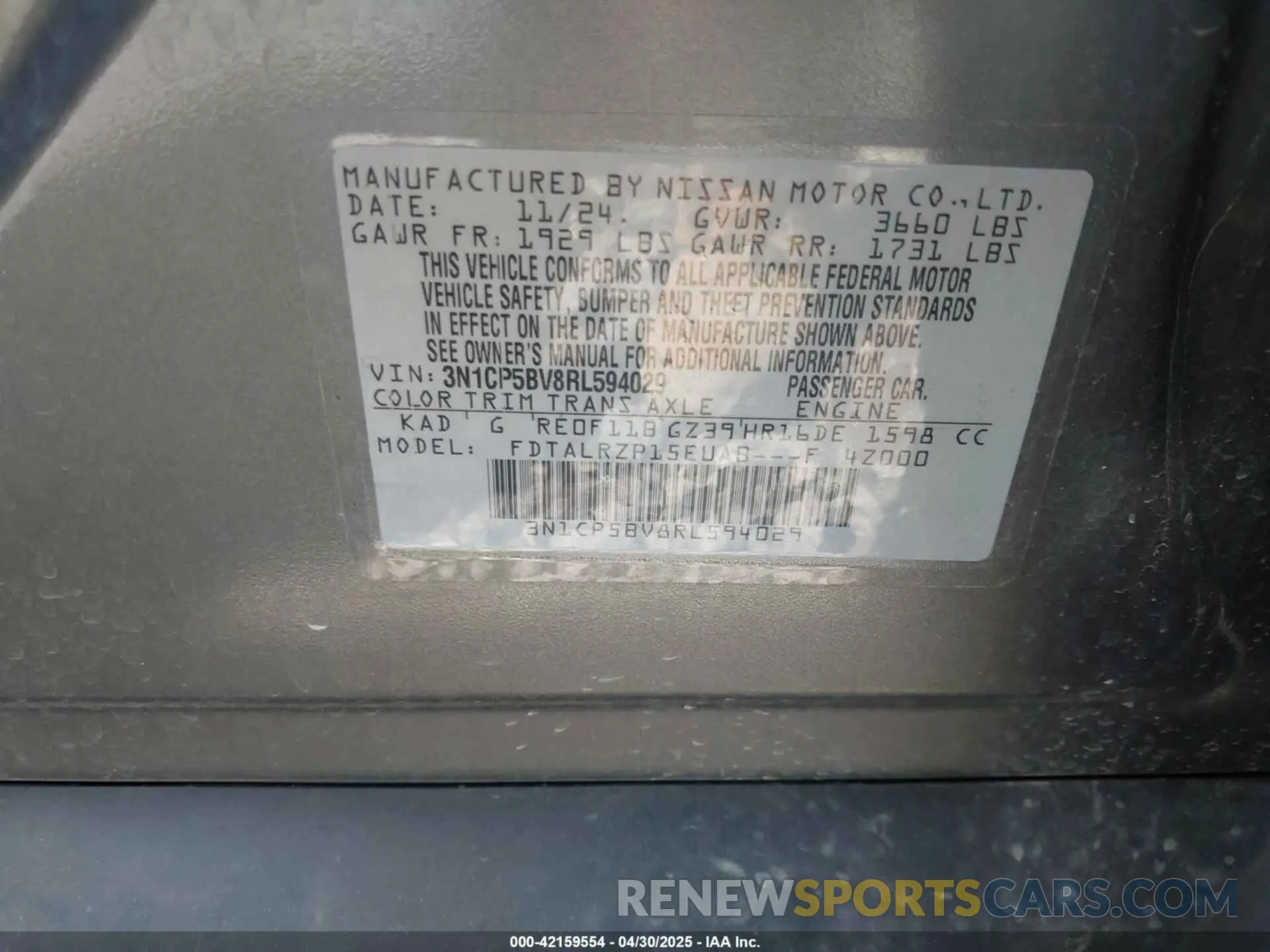 9 Фотография поврежденного автомобиля 3N1CP5BV8RL594029 NISSAN KICKS 2024