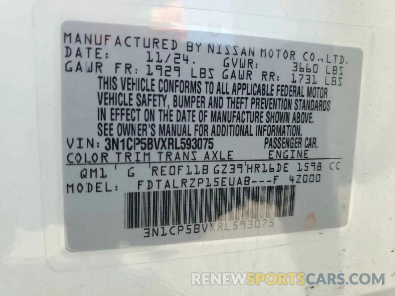 14 Фотография поврежденного автомобиля 3N1CP5BVXRL593075 NISSAN KICKS 2024