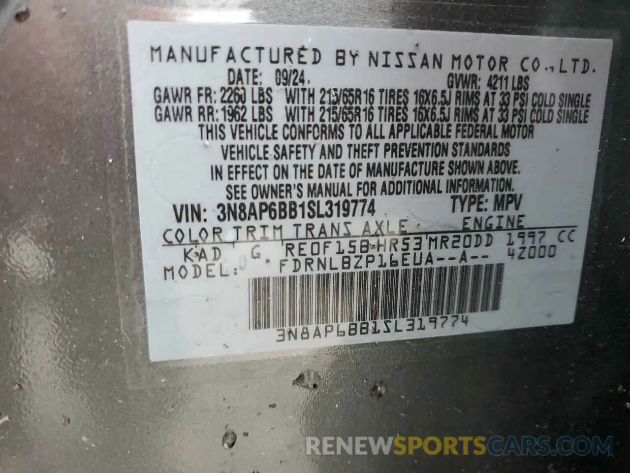 14 Фотография поврежденного автомобиля 3N8AP6BB1SL319774 NISSAN KICKS 2025