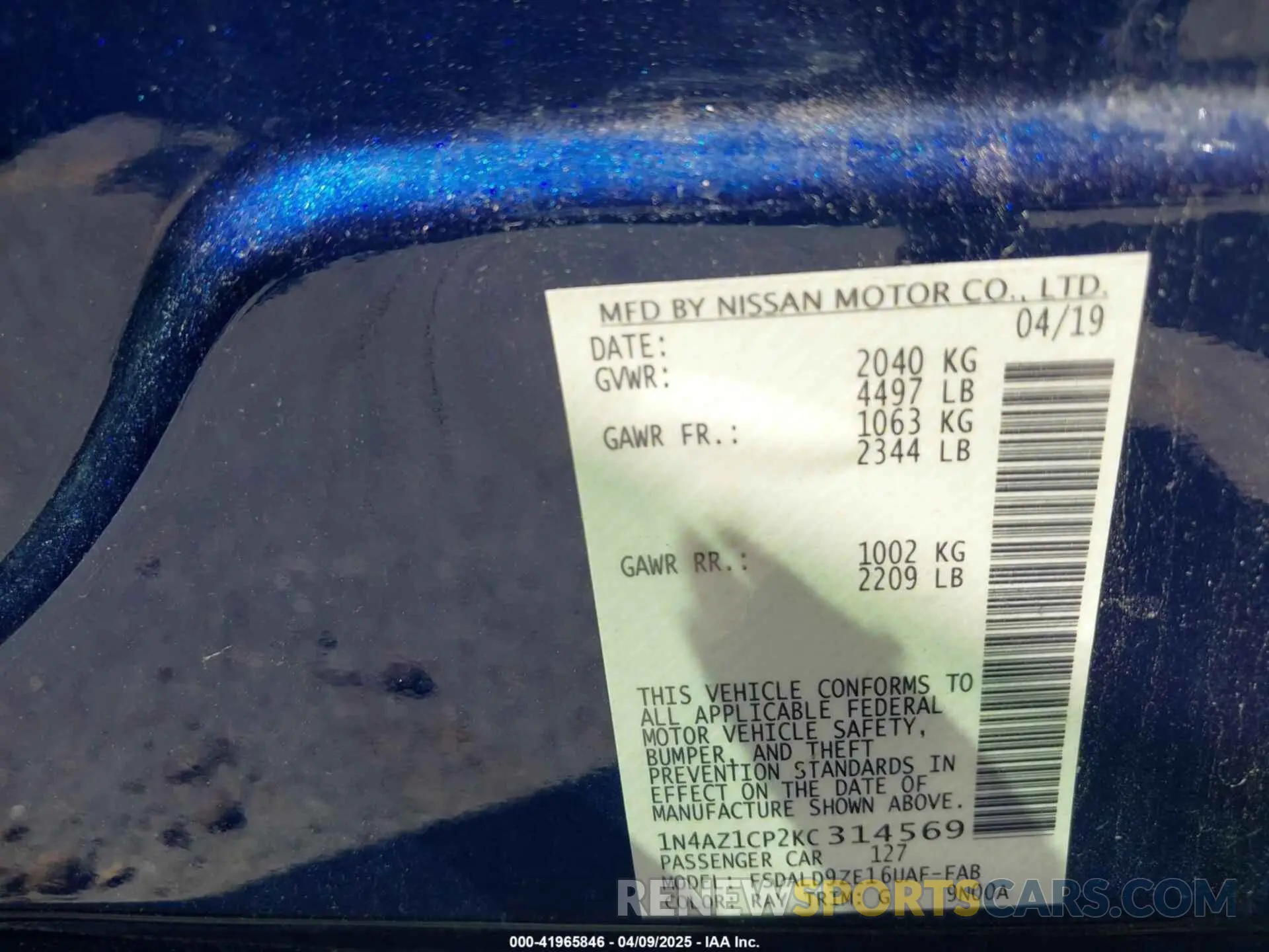 9 Фотография поврежденного автомобиля 1N4AZ1CP2KC314569 NISSAN LEAF 2019