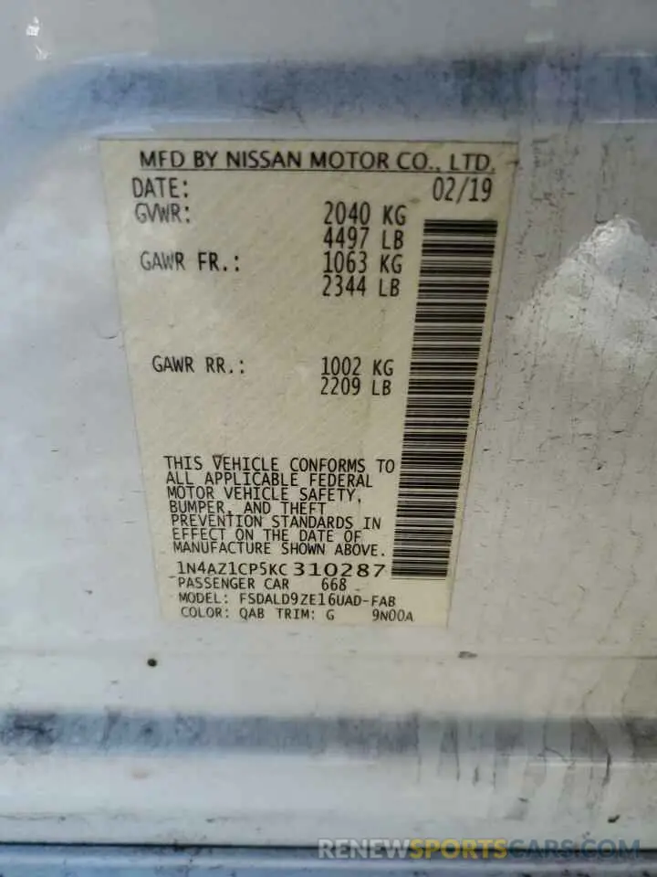 12 Photograph of a damaged car 1N4AZ1CP5KC310287 NISSAN LEAF 2019