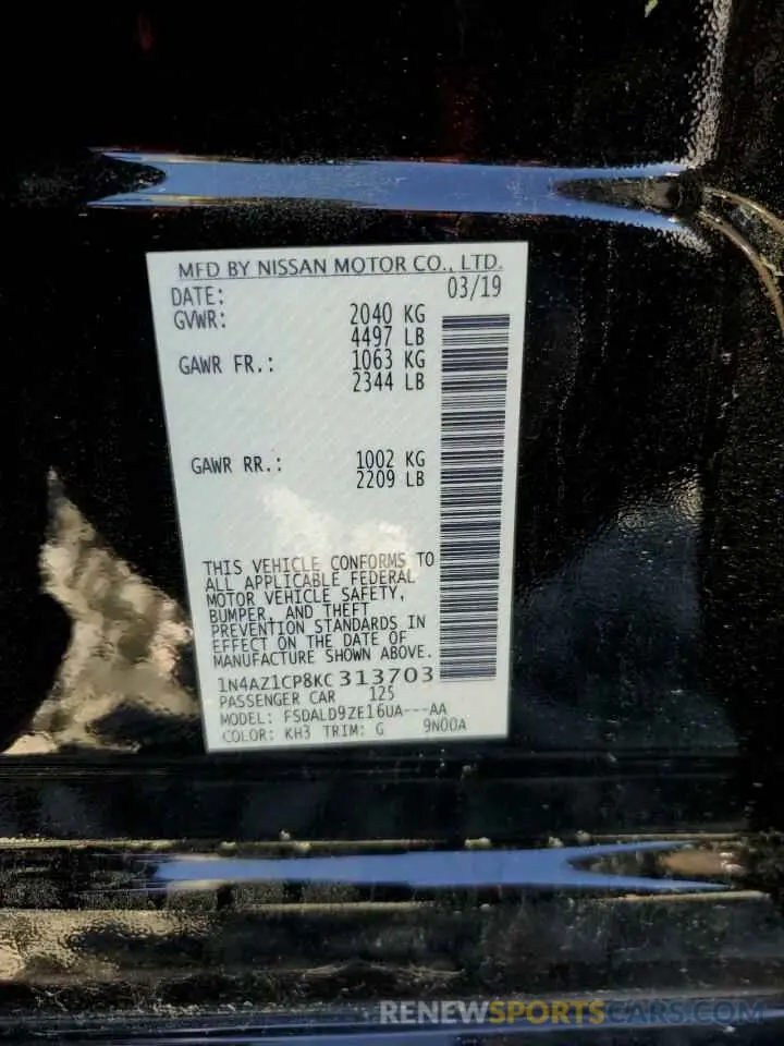 12 Фотография поврежденного автомобиля 1N4AZ1CP8KC313703 NISSAN LEAF 2019