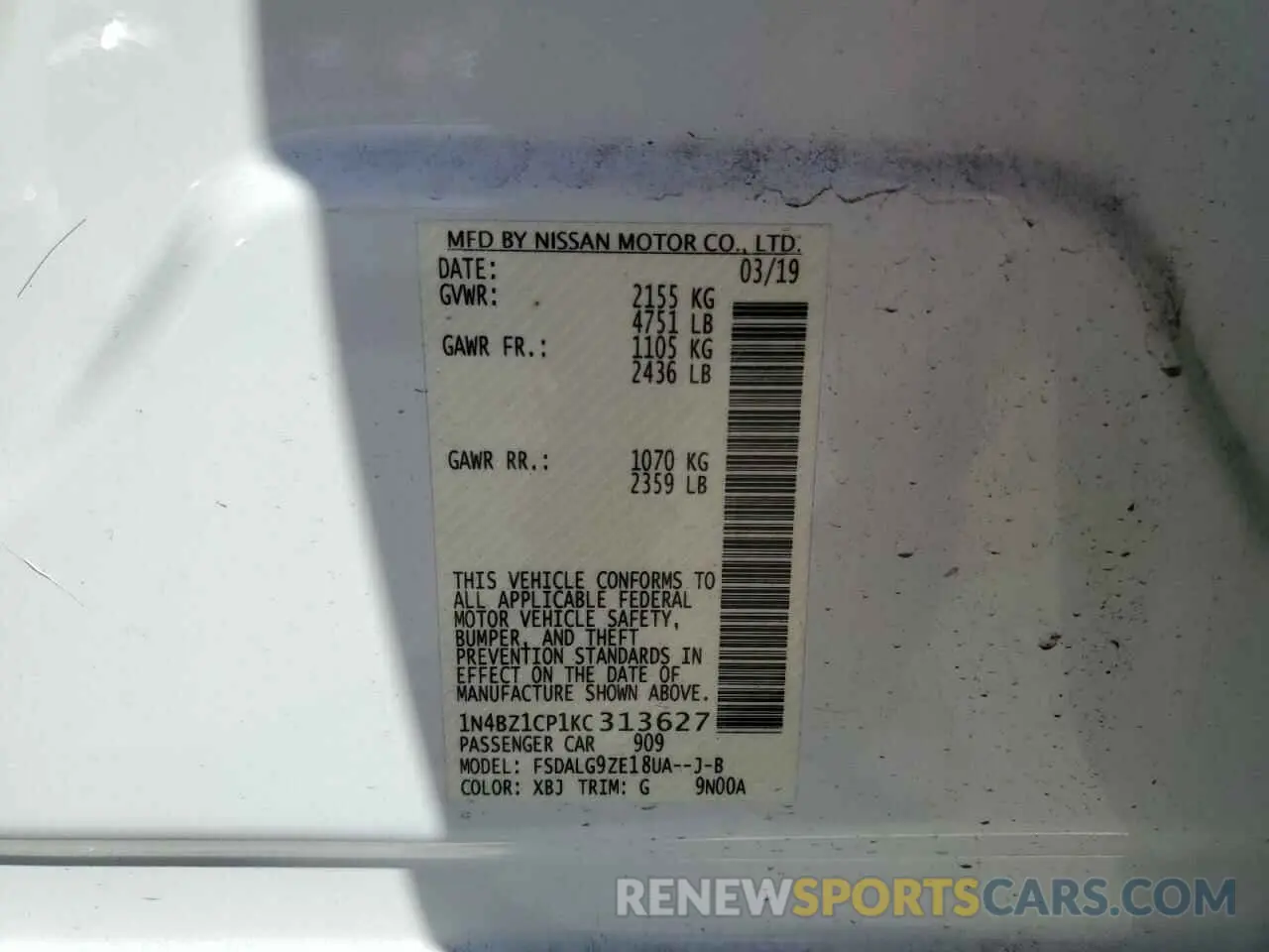 12 Photograph of a damaged car 1N4BZ1CP1KC313627 NISSAN LEAF 2019