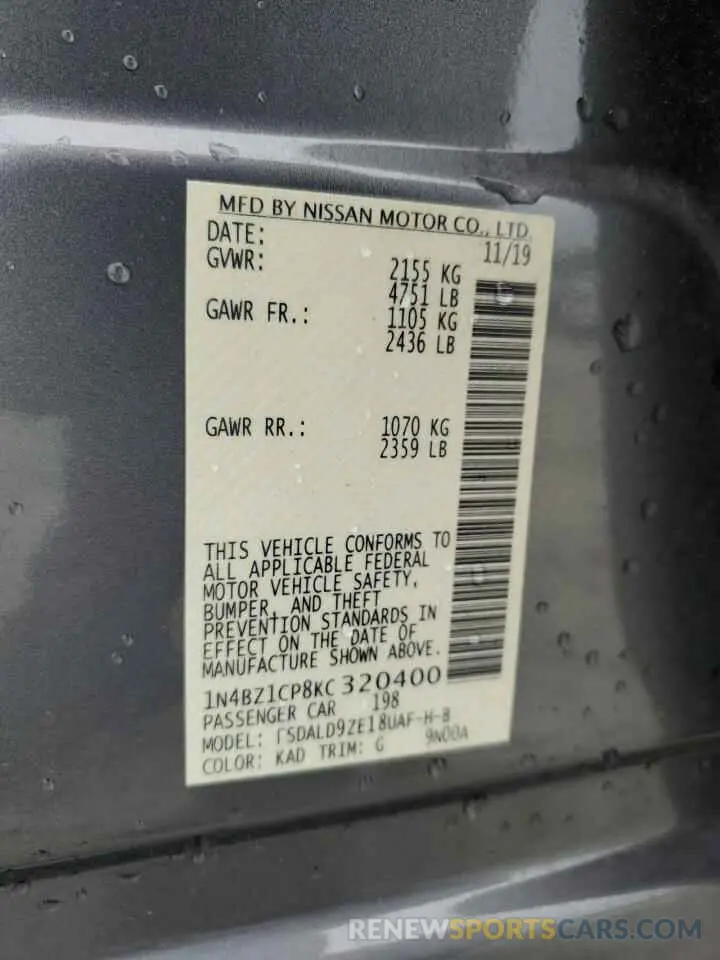 12 Photograph of a damaged car 1N4BZ1CP8KC320400 NISSAN LEAF 2019