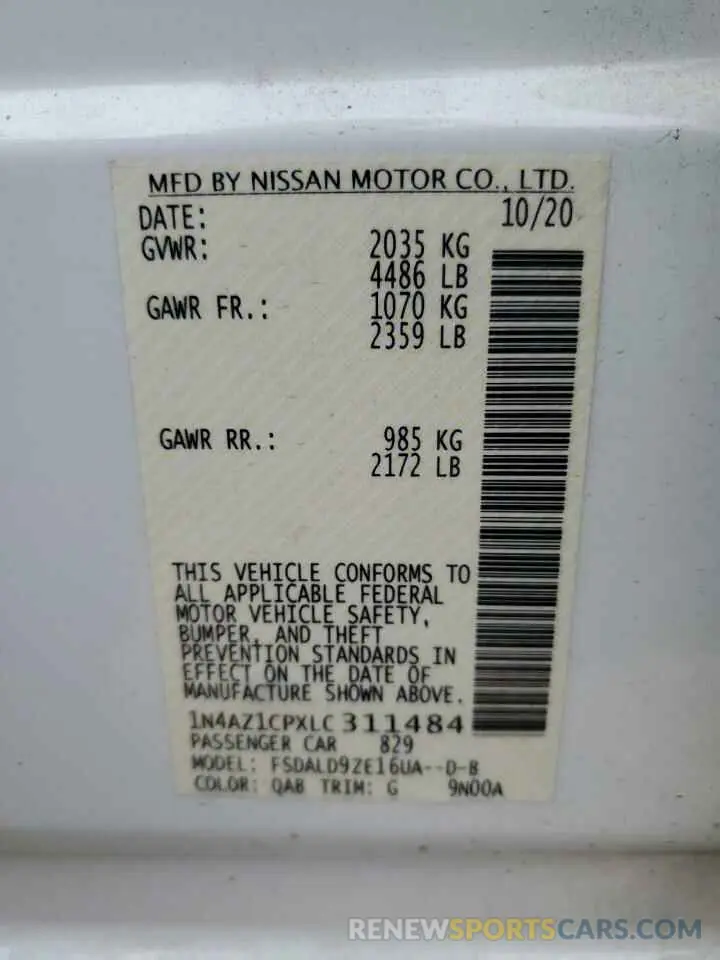 14 Photograph of a damaged car 1N4AZ1CPXLC311484 NISSAN LEAF 2020