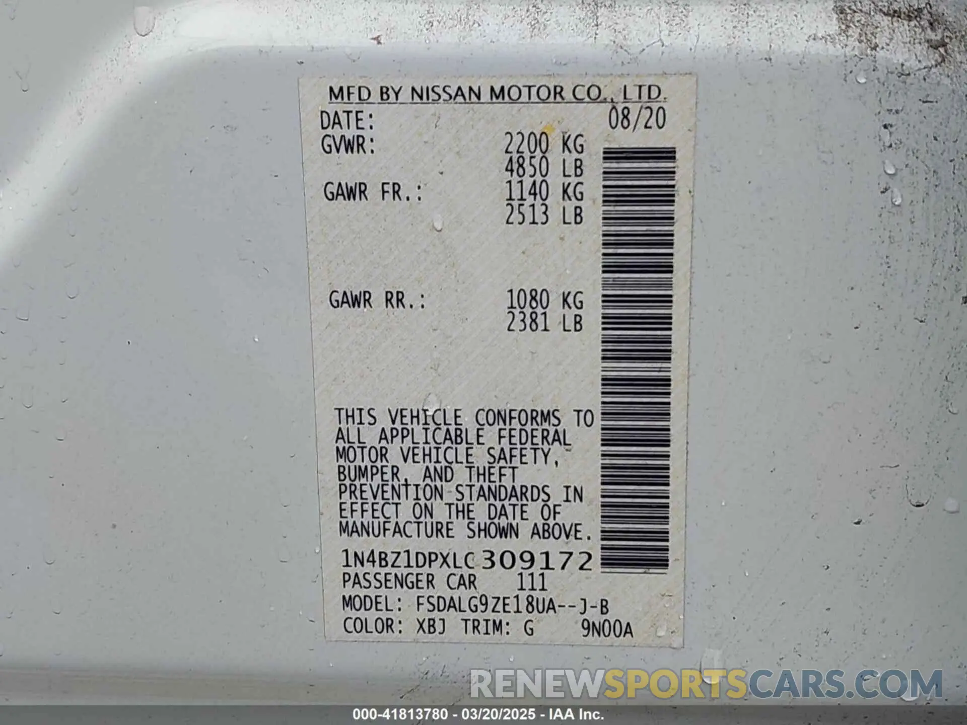 9 Photograph of a damaged car 1N4BZ1DPXLC309172 NISSAN LEAF 2020
