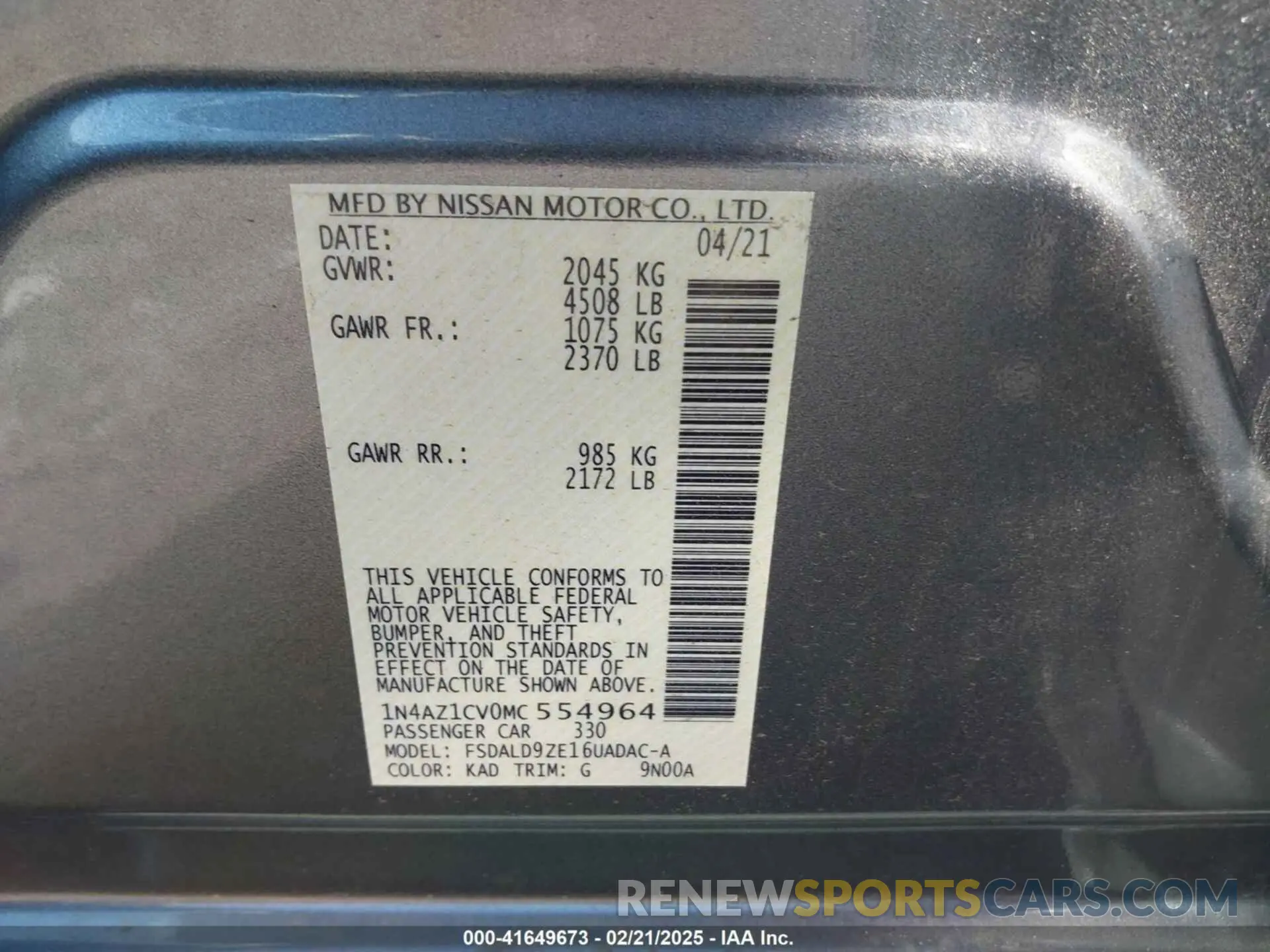 9 Фотография поврежденного автомобиля 1N4AZ1CV0MC554964 NISSAN LEAF 2021