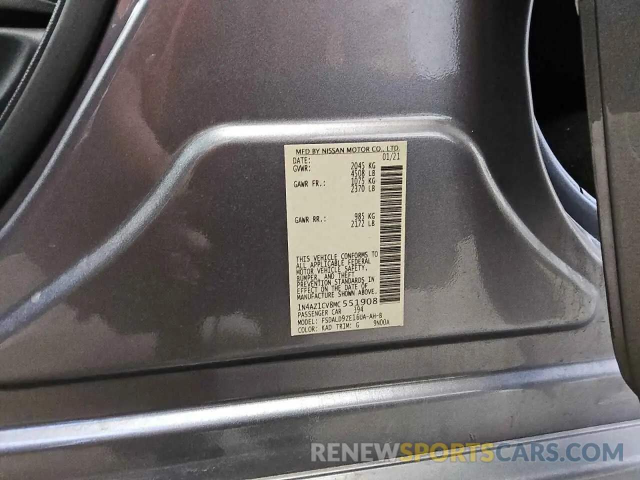 12 Фотография поврежденного автомобиля 1N4AZ1CV8MC551908 NISSAN LEAF 2021