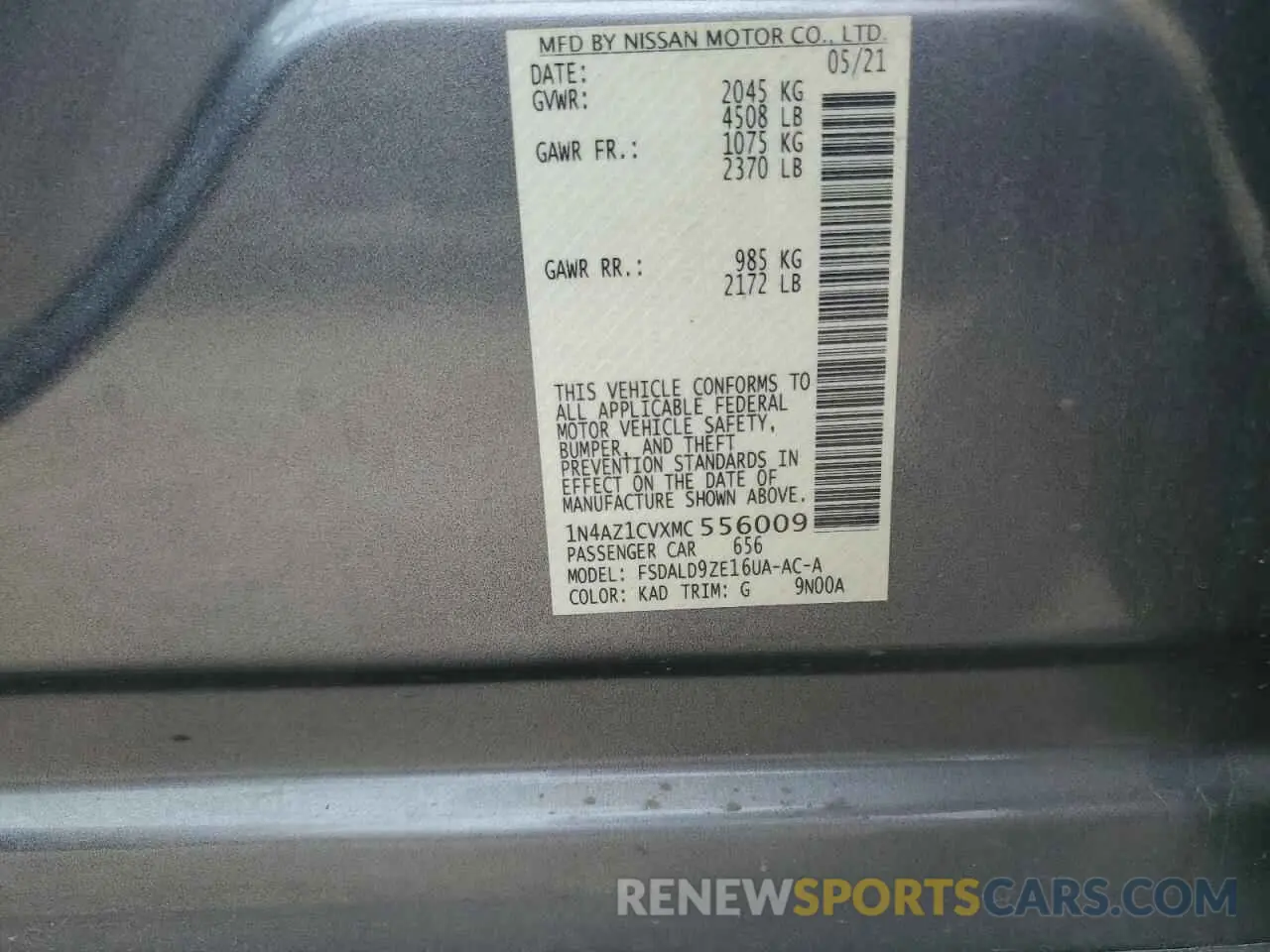 15 Фотография поврежденного автомобиля 1N4AZ1CVXMC556009 NISSAN LEAF 2021