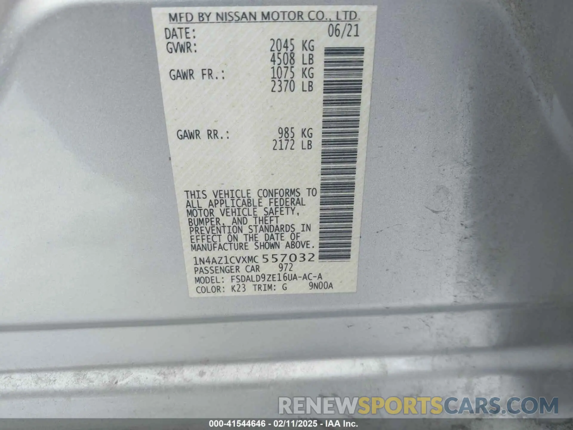 9 Photograph of a damaged car 1N4AZ1CVXMC557032 NISSAN LEAF 2021
