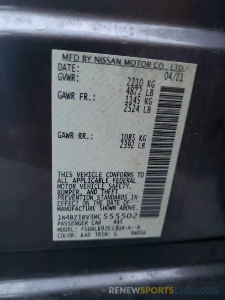 12 Фотография поврежденного автомобиля 1N4BZ1BV3MC555502 NISSAN LEAF 2021