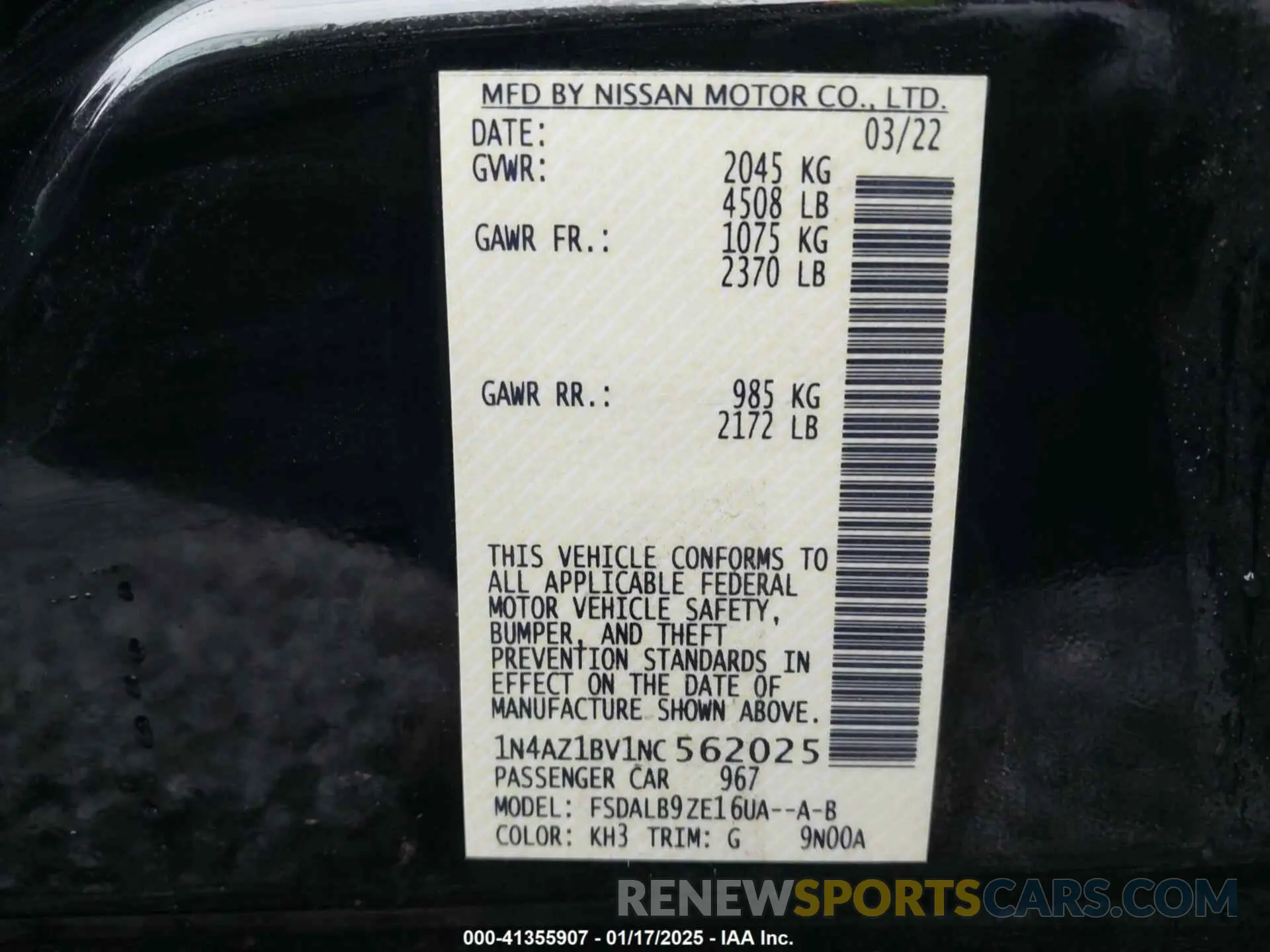 9 Фотография поврежденного автомобиля 1N4AZ1BV1NC562025 NISSAN LEAF 2022