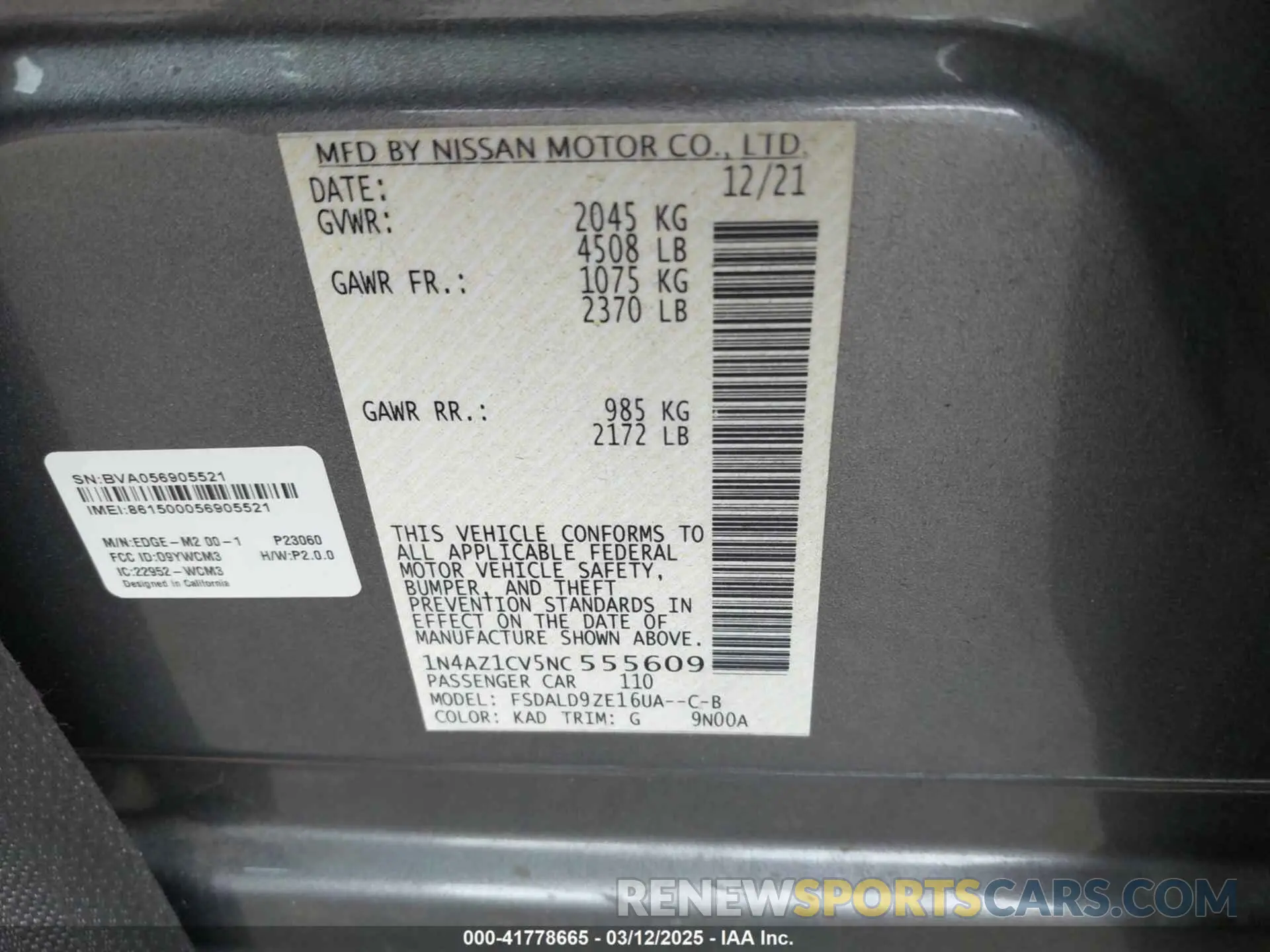 9 Photograph of a damaged car 1N4AZ1CV5NC555609 NISSAN LEAF 2022