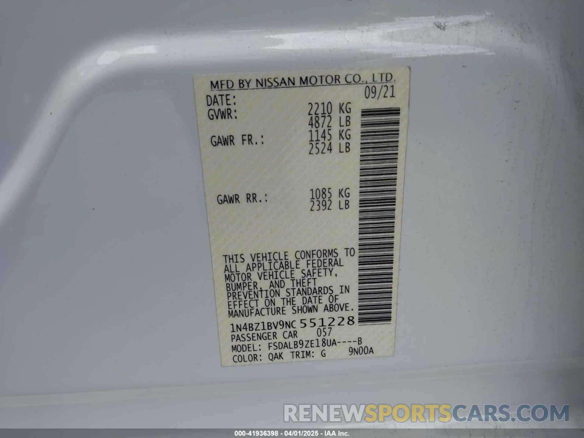 9 Фотография поврежденного автомобиля 1N4BZ1BV9NC551228 NISSAN LEAF 2022