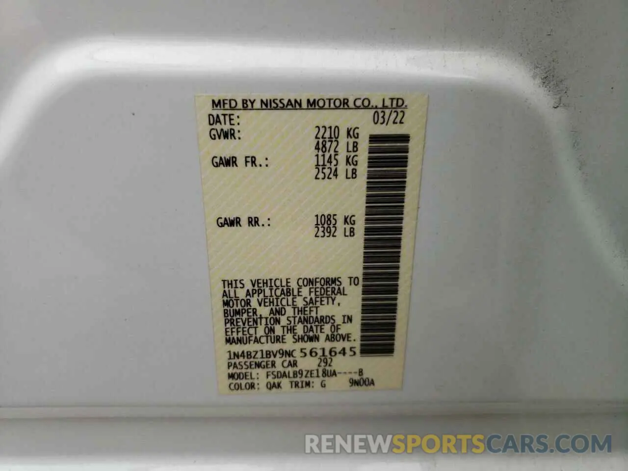 12 Фотография поврежденного автомобиля 1N4BZ1BV9NC561645 NISSAN LEAF 2022