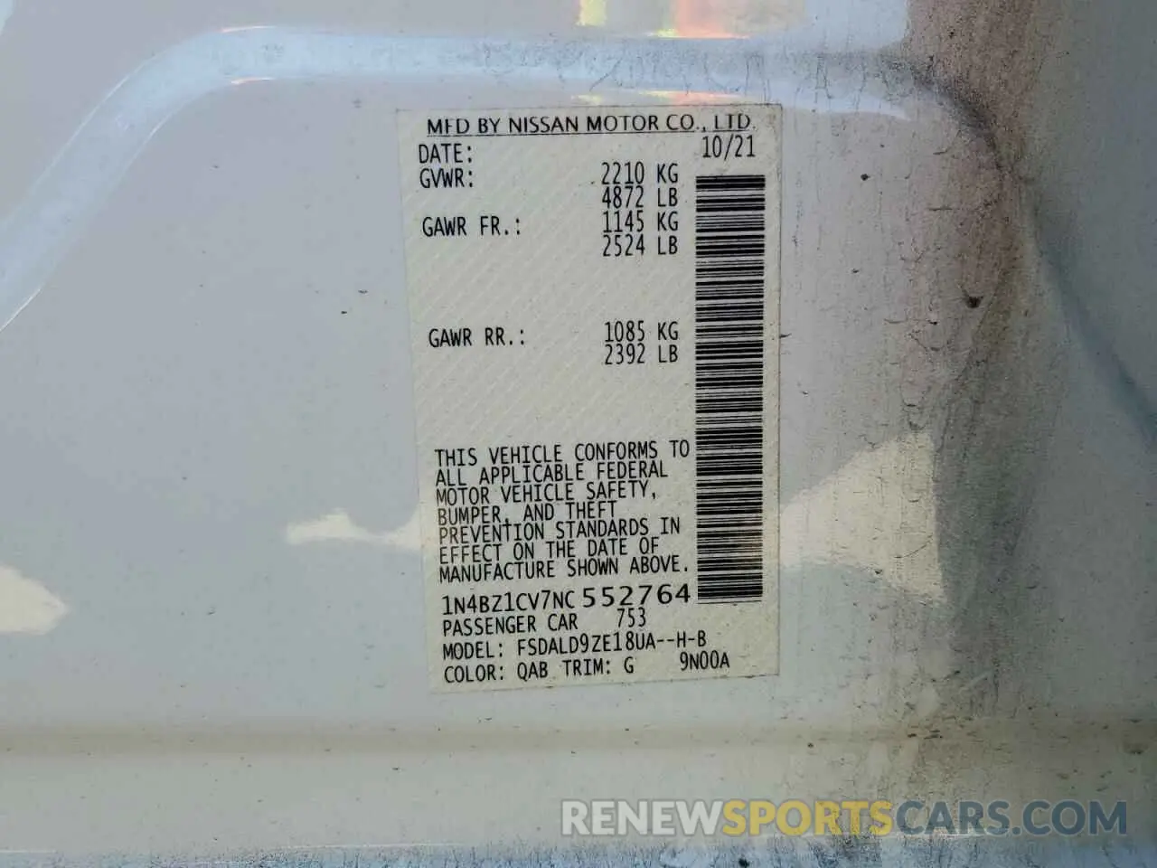 12 Photograph of a damaged car 1N4BZ1CV7NC552764 NISSAN LEAF 2022