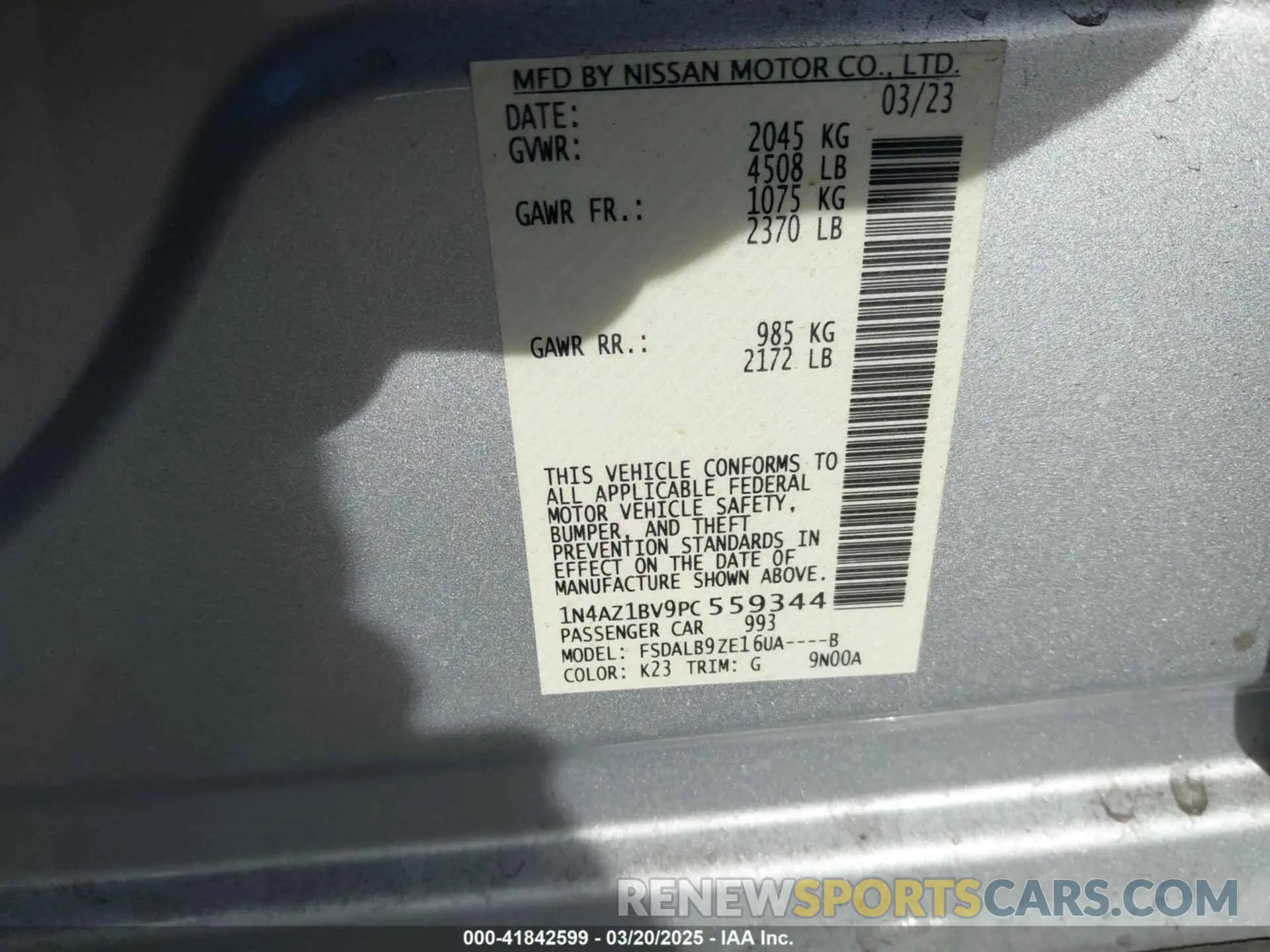 9 Photograph of a damaged car 1N4AZ1BV9PC559344 NISSAN LEAF 2023
