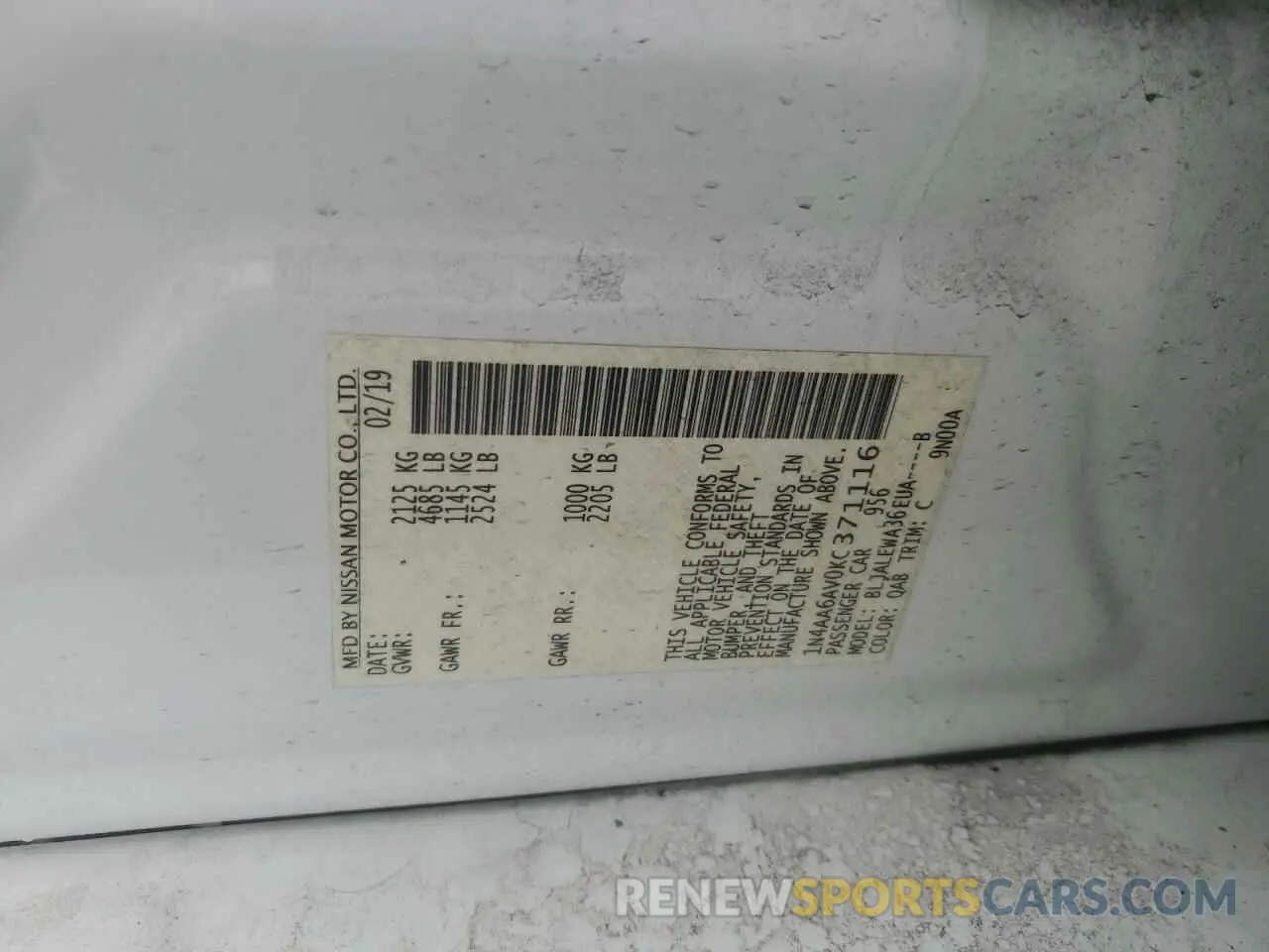 12 Фотография поврежденного автомобиля 1N4AA6AV0KC371116 NISSAN MAXIMA 2019