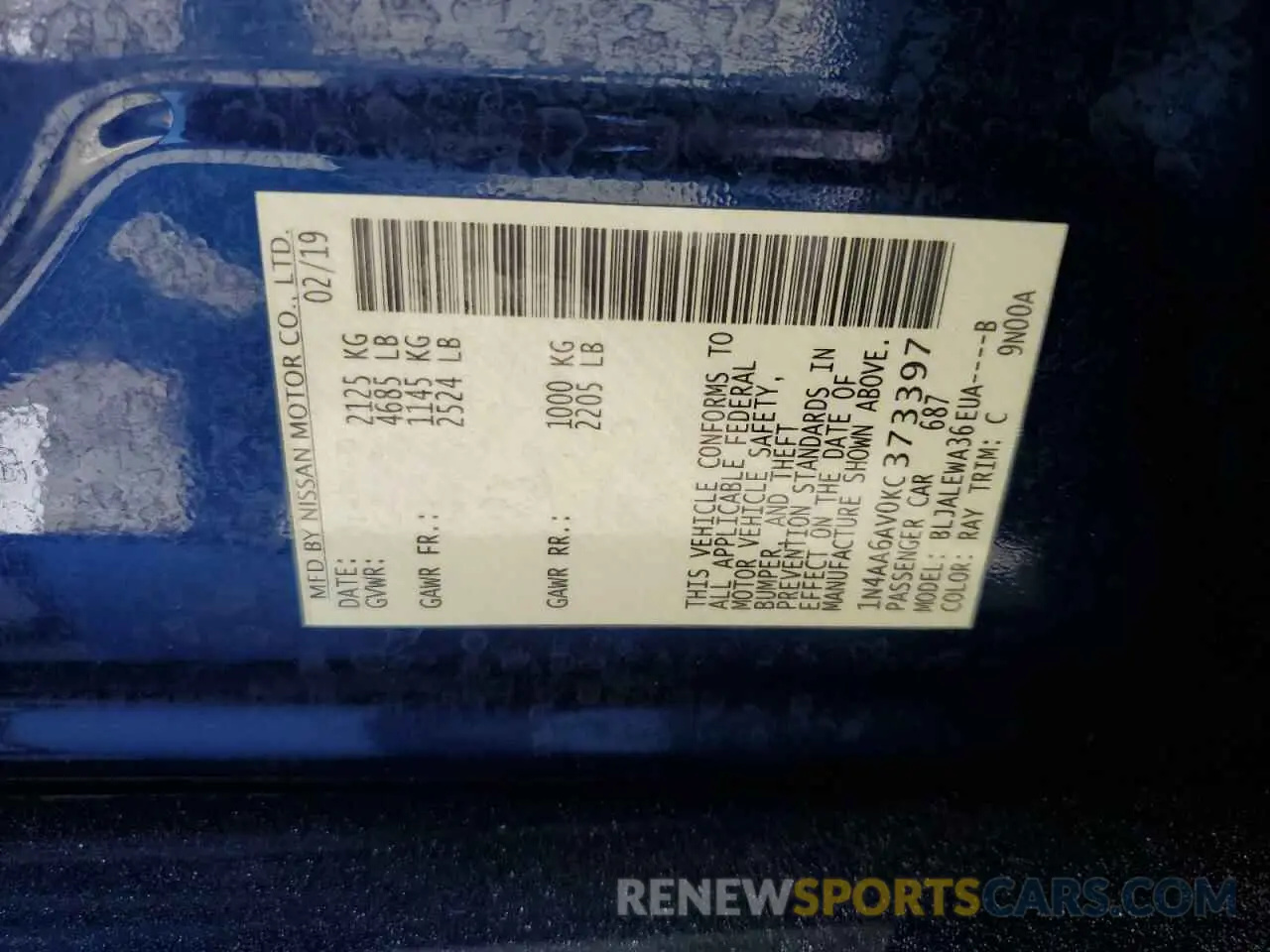 12 Photograph of a damaged car 1N4AA6AV0KC373397 NISSAN MAXIMA 2019