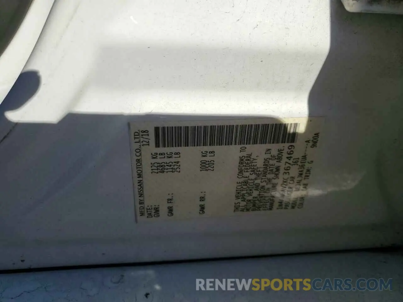 13 Photograph of a damaged car 1N4AA6AV2KC367469 NISSAN MAXIMA 2019