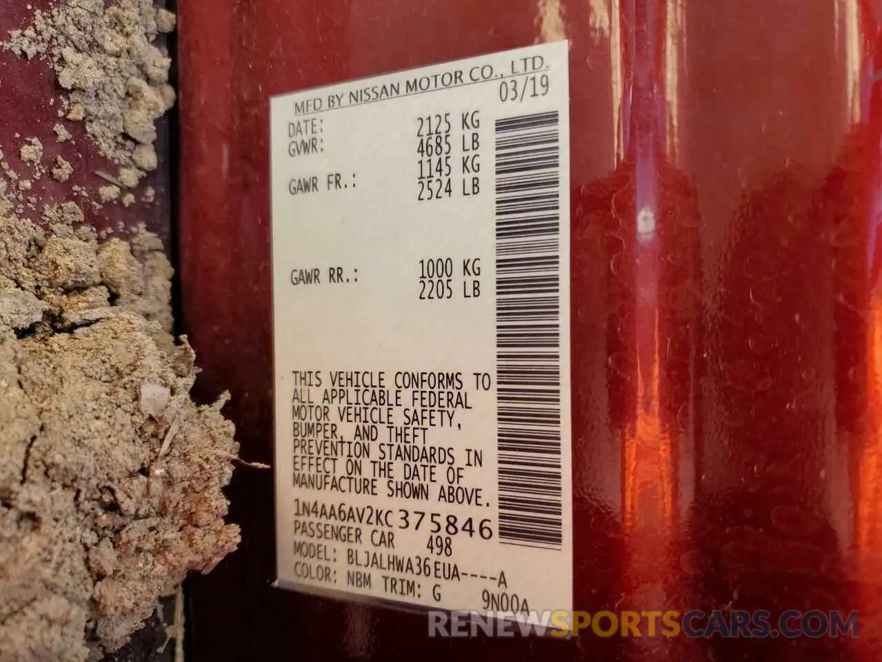 13 Photograph of a damaged car 1N4AA6AV2KC375846 NISSAN MAXIMA 2019