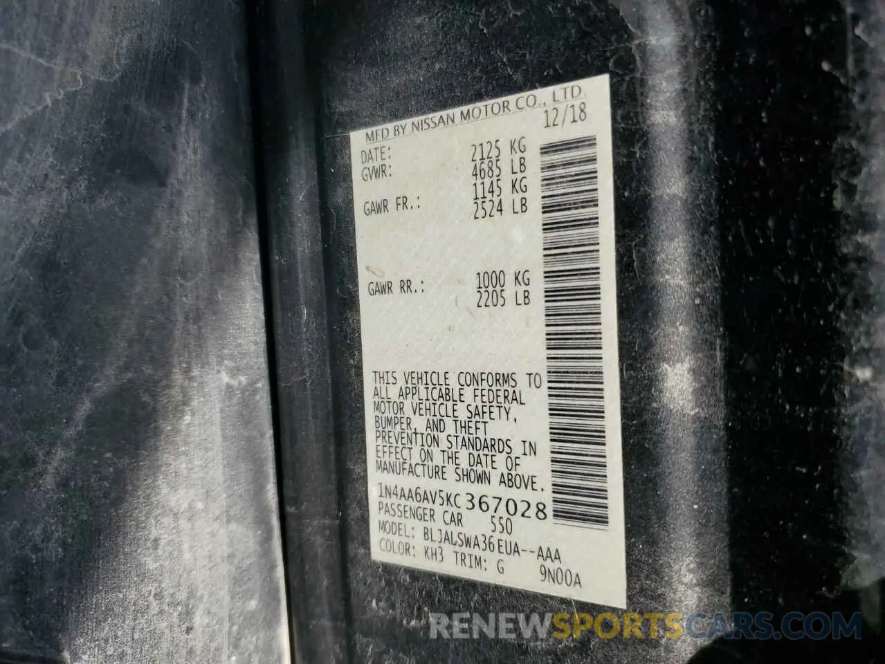 14 Фотография поврежденного автомобиля 1N4AA6AV5KC367028 NISSAN MAXIMA 2019
