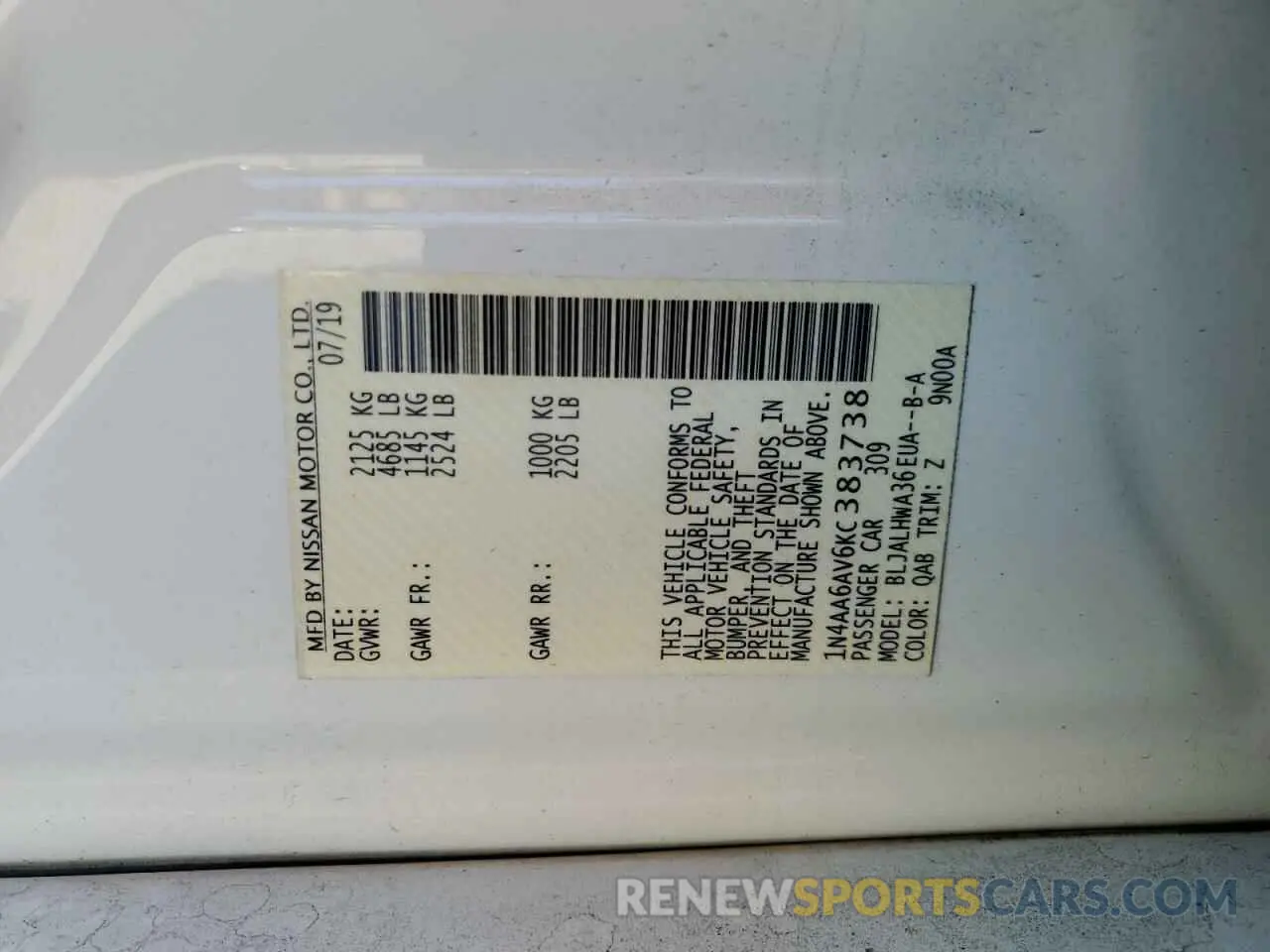 14 Фотография поврежденного автомобиля 1N4AA6AV6KC383738 NISSAN MAXIMA 2019