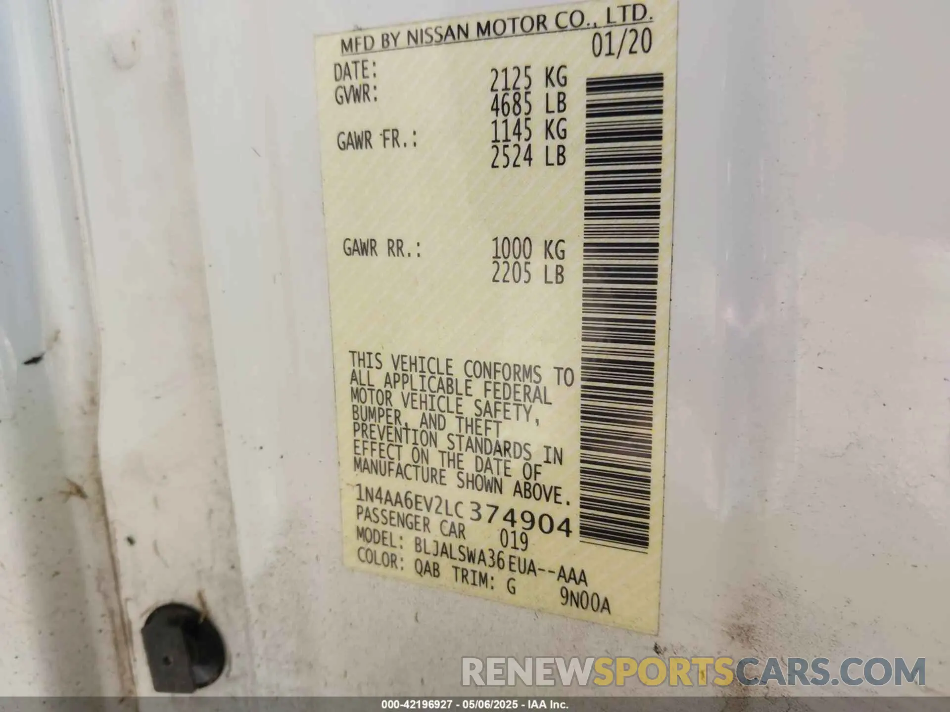 9 Фотография поврежденного автомобиля 1N4AA6EV2LC374904 NISSAN MAXIMA 2020