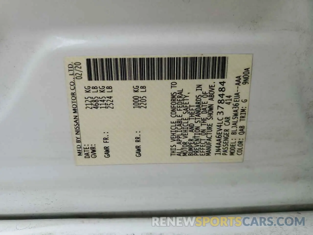 12 Photograph of a damaged car 1N4AA6EV4LC378484 NISSAN MAXIMA 2020