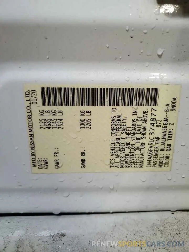 12 Фотография поврежденного автомобиля 1N4AA6FV5LC374877 NISSAN MAXIMA 2020