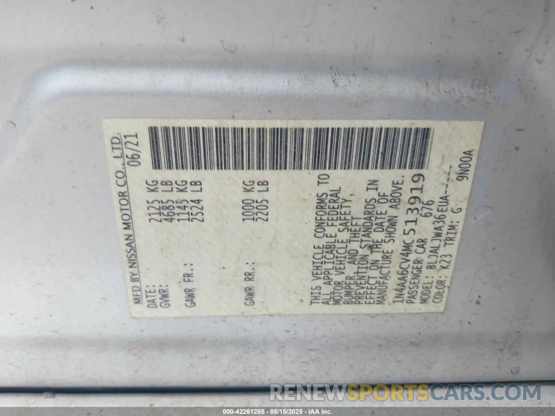 9 Photograph of a damaged car 1N4AA6CV4MC513919 NISSAN MAXIMA 2021