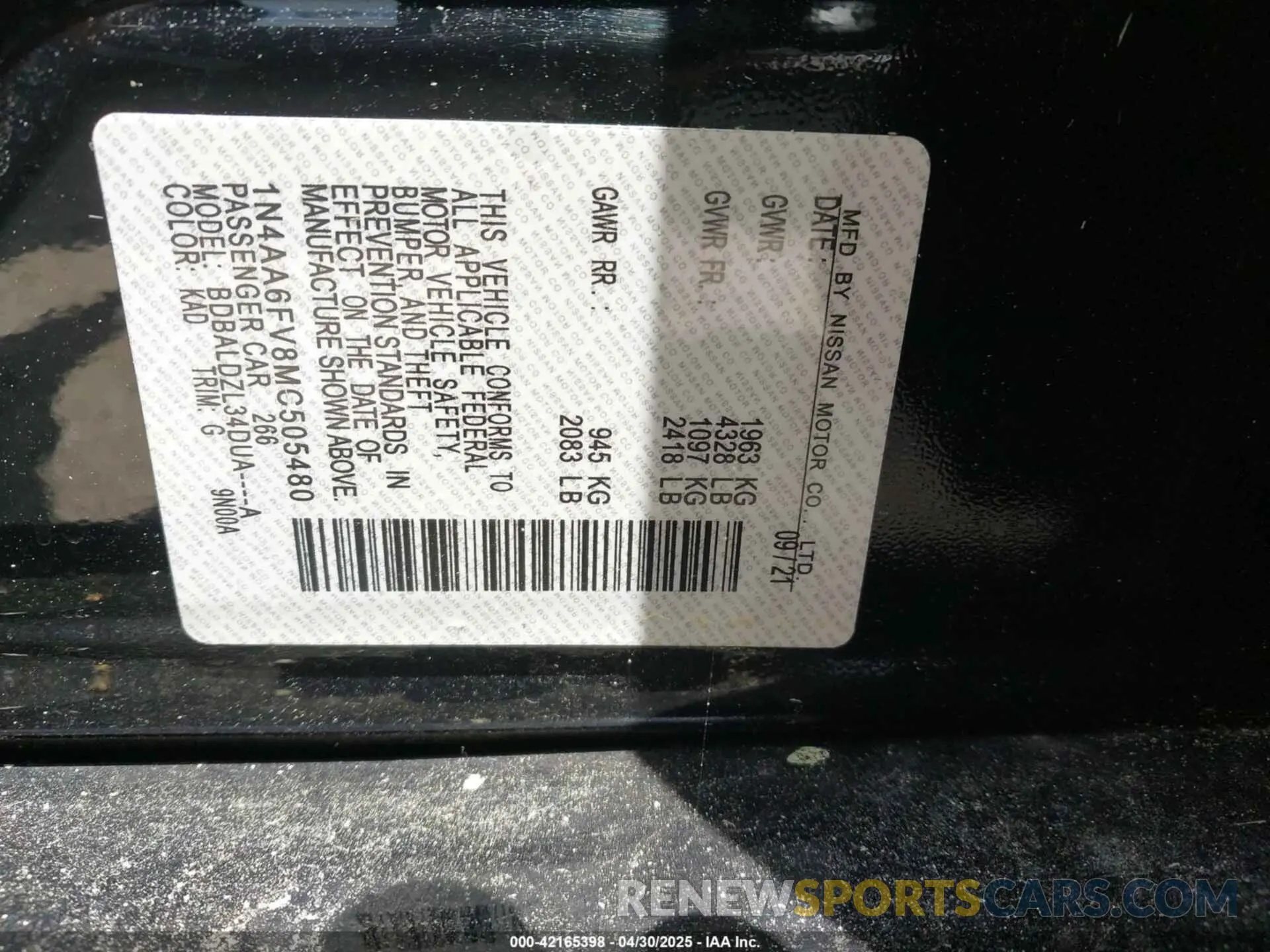 9 Фотография поврежденного автомобиля 1N4AA6FV8MC505480 NISSAN MAXIMA 2021