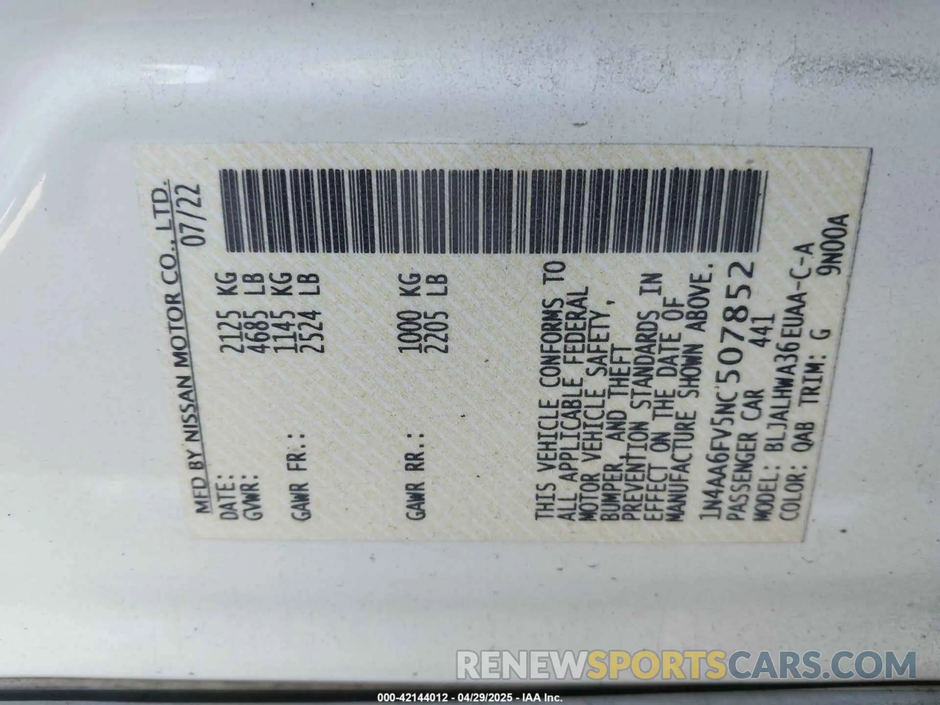 9 Фотография поврежденного автомобиля 1N4AA6FV5NC507852 NISSAN MAXIMA 2022