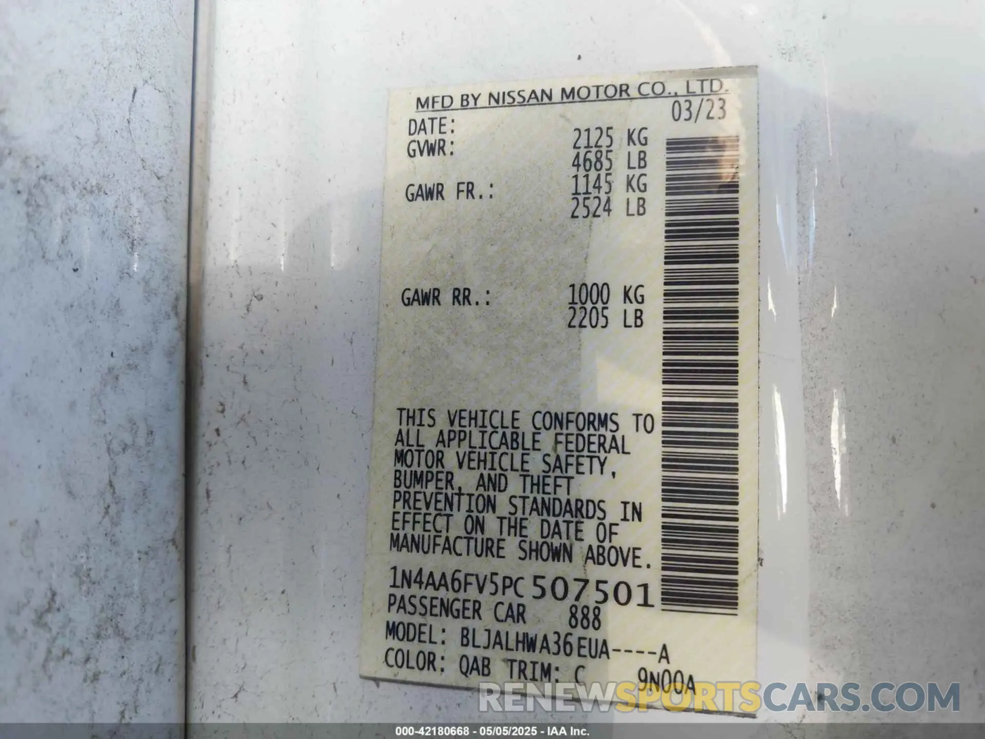 9 Фотография поврежденного автомобиля 1N4AA6FV5PC507501 NISSAN MAXIMA 2023