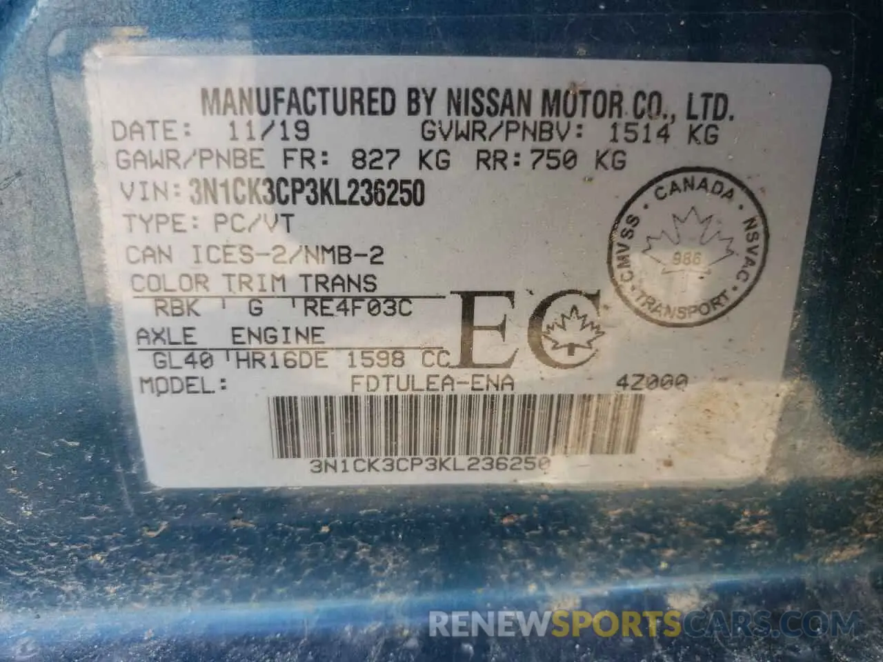 12 Photograph of a damaged car 3N1CK3CP3KL236250 NISSAN MICRA 2019