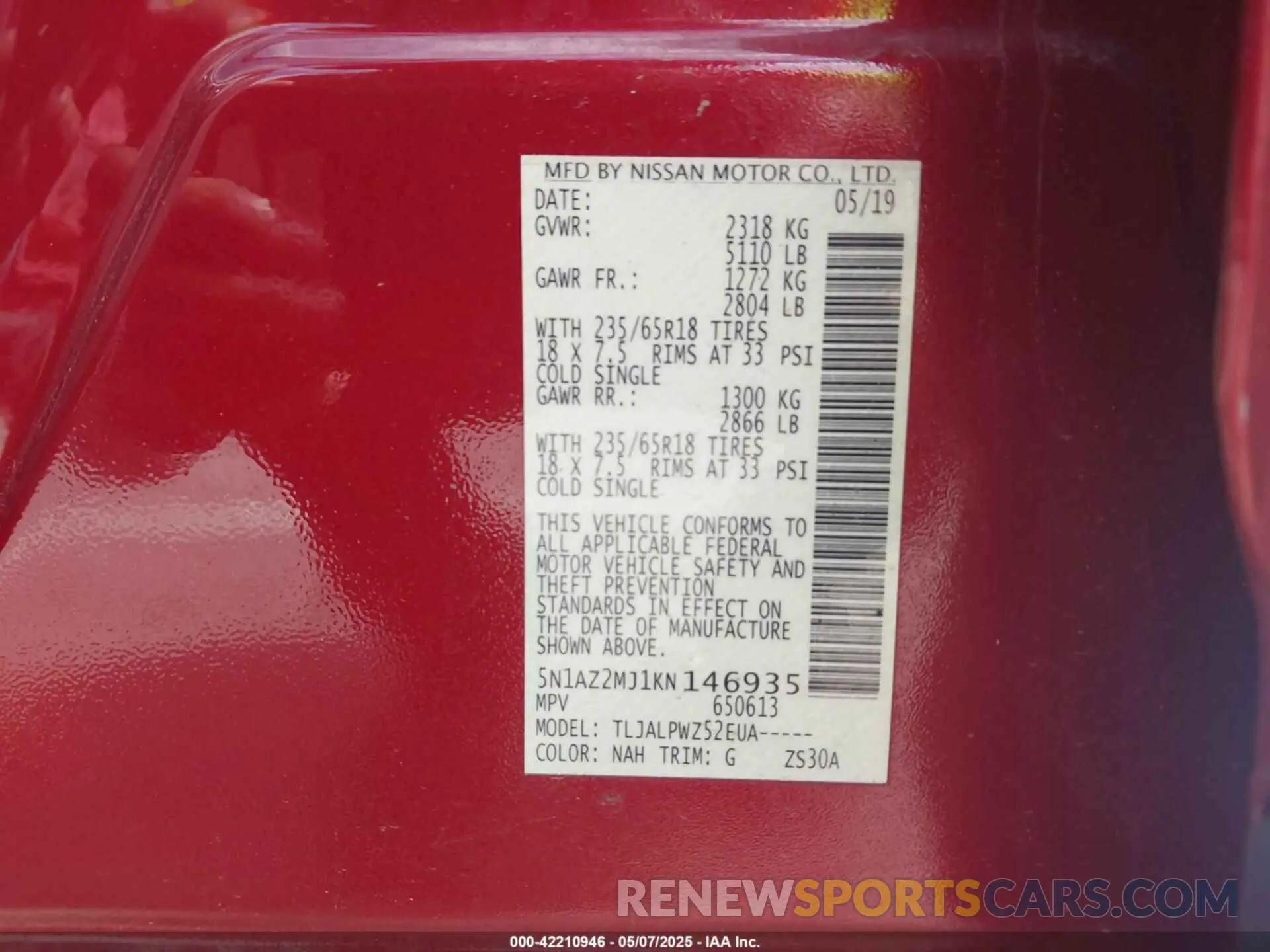 9 Photograph of a damaged car 5N1AZ2MJ1KN146935 NISSAN MURANO 2019