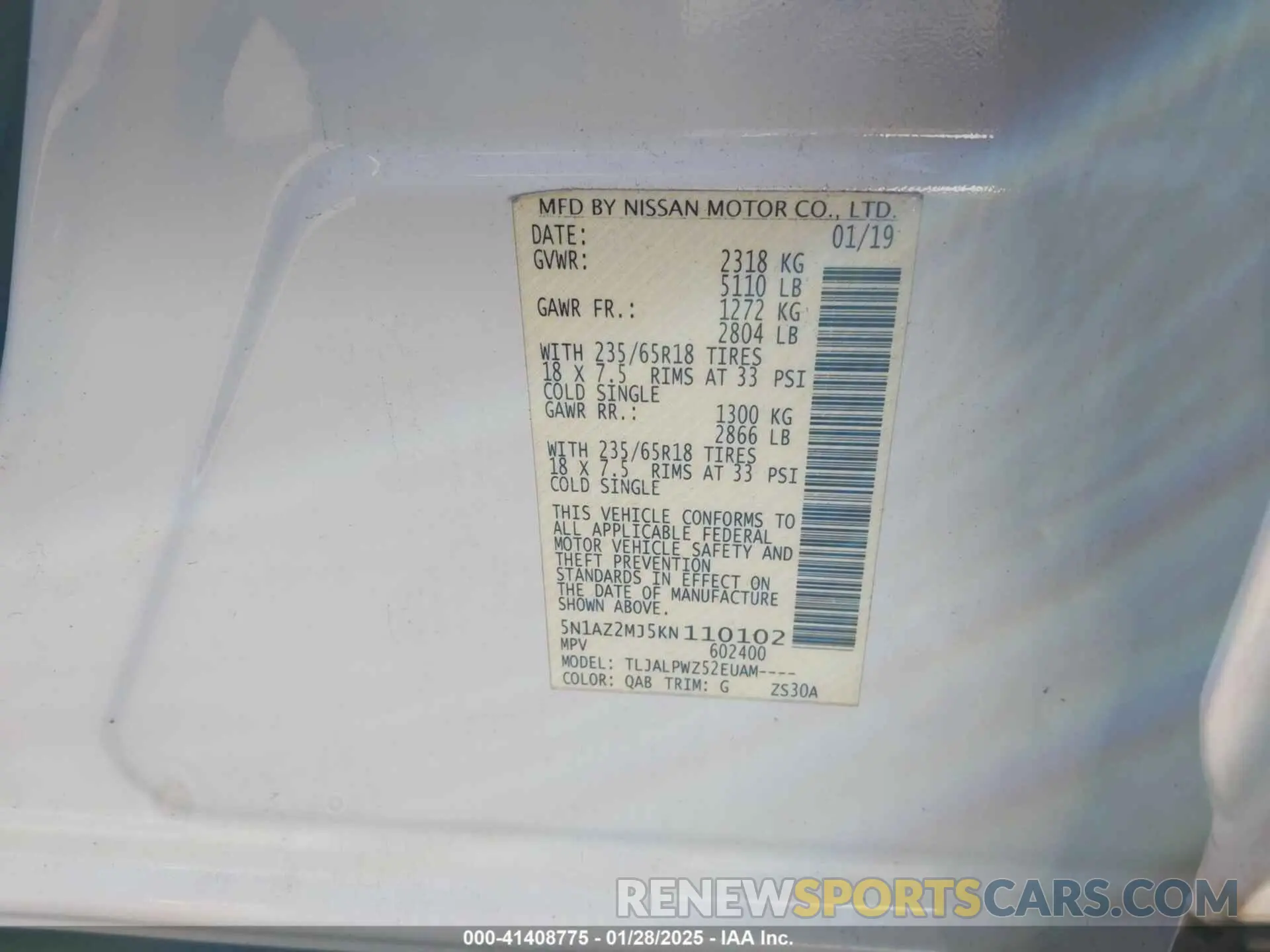 9 Photograph of a damaged car 5N1AZ2MJ5KN110102 NISSAN MURANO 2019