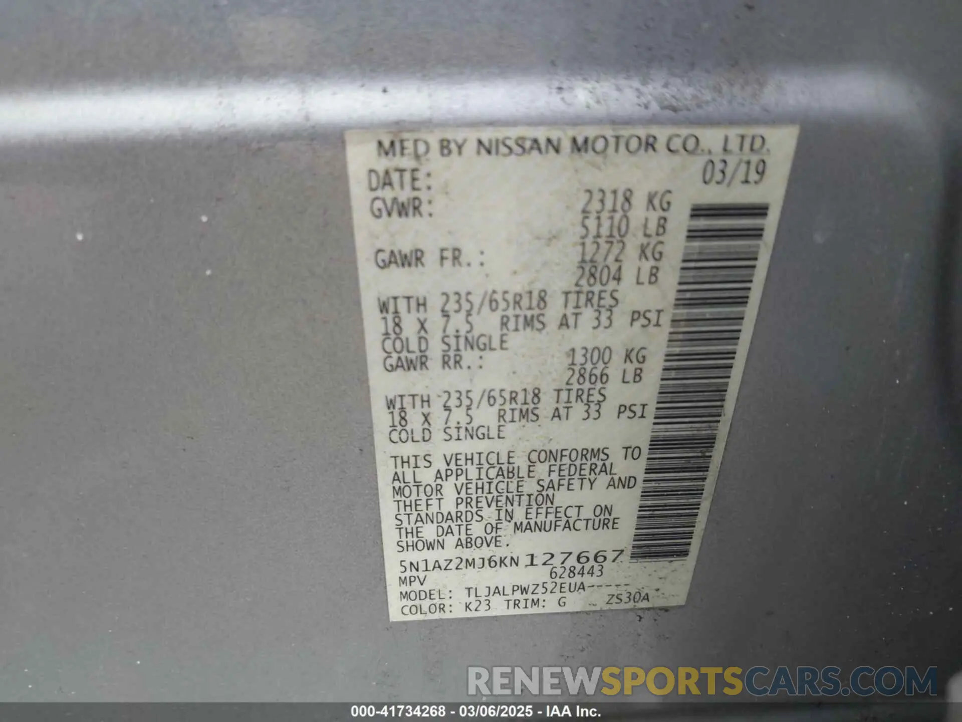 9 Фотография поврежденного автомобиля 5N1AZ2MJ6KN127667 NISSAN MURANO 2019