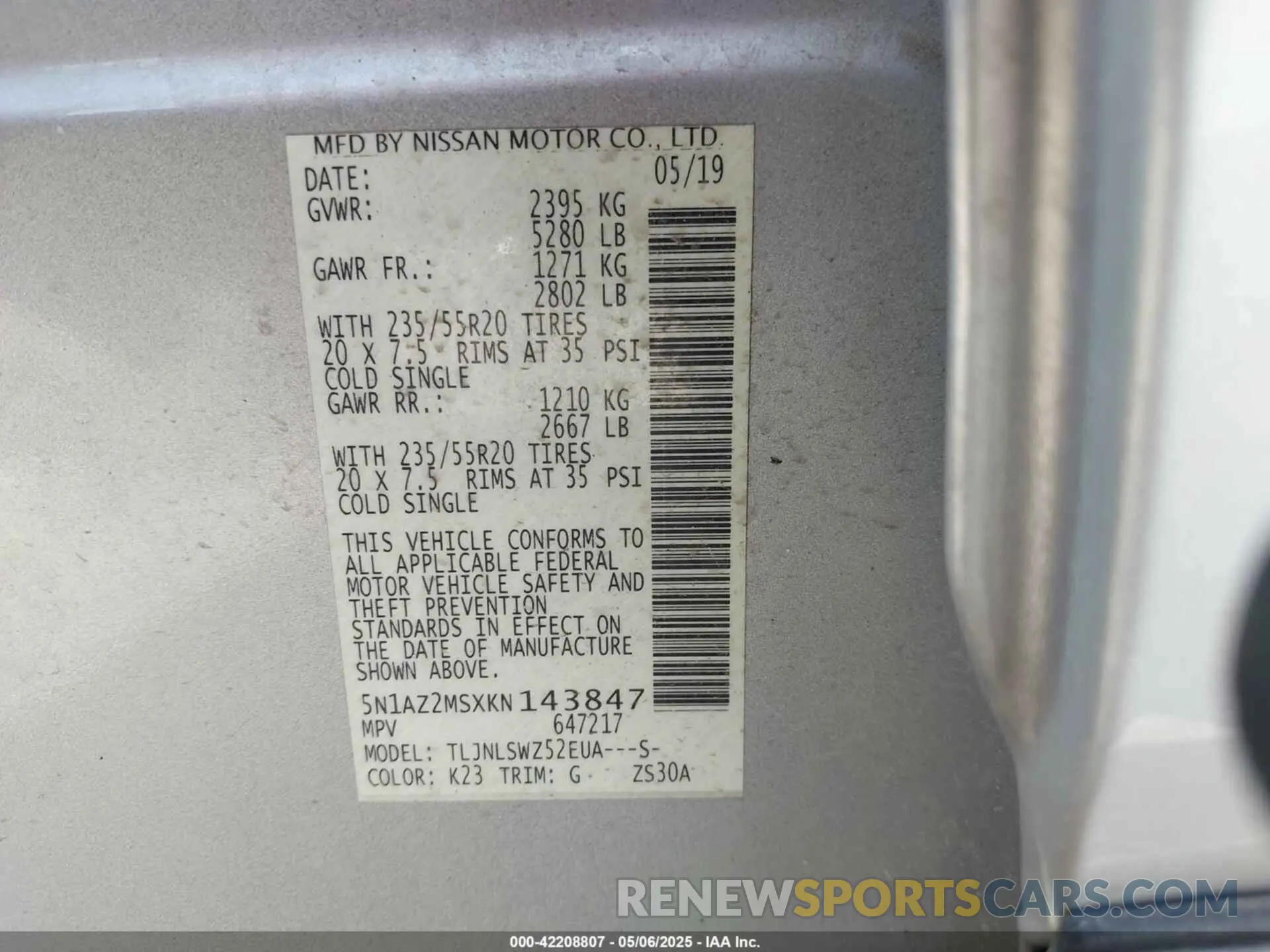 9 Фотография поврежденного автомобиля 5N1AZ2MSXKN143847 NISSAN MURANO 2019