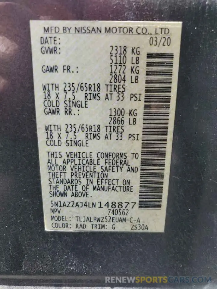13 Фотография поврежденного автомобиля 5N1AZ2AJ4LN148877 NISSAN MURANO 2020