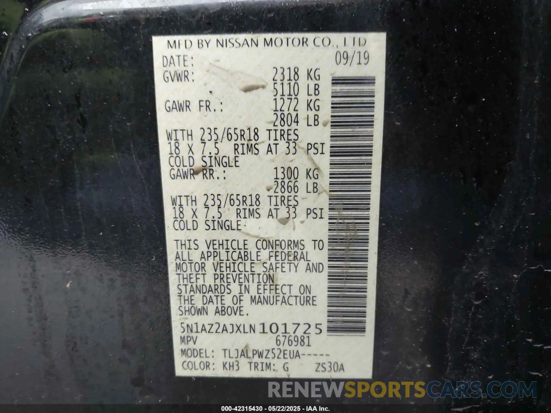 9 Фотография поврежденного автомобиля 5N1AZ2AJXLN101725 NISSAN MURANO 2020