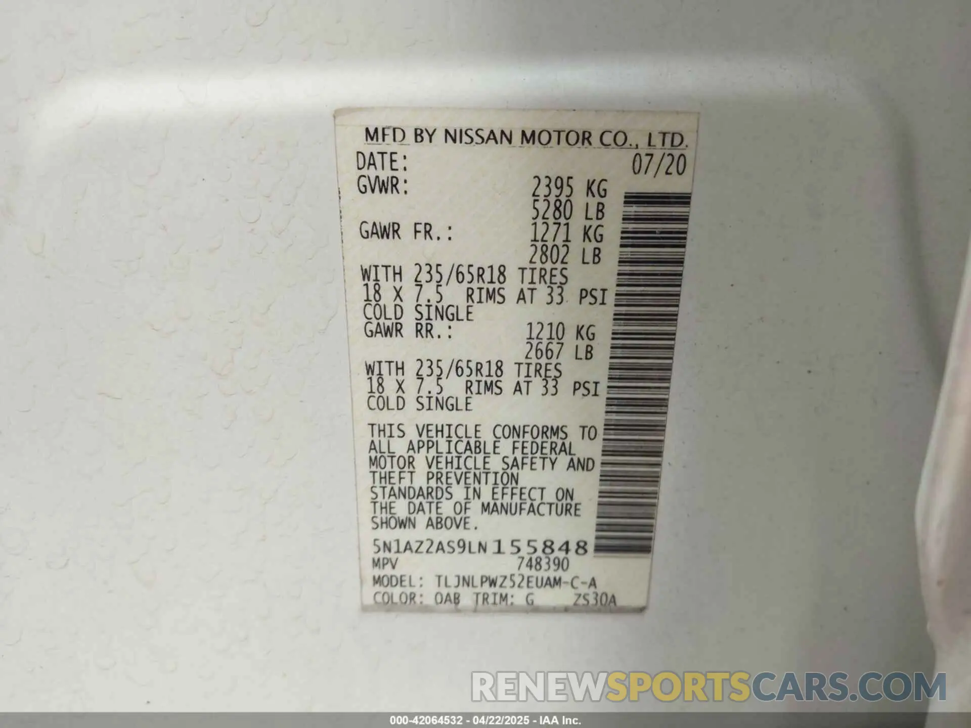 9 Фотография поврежденного автомобиля 5N1AZ2AS9LN155848 NISSAN MURANO 2020