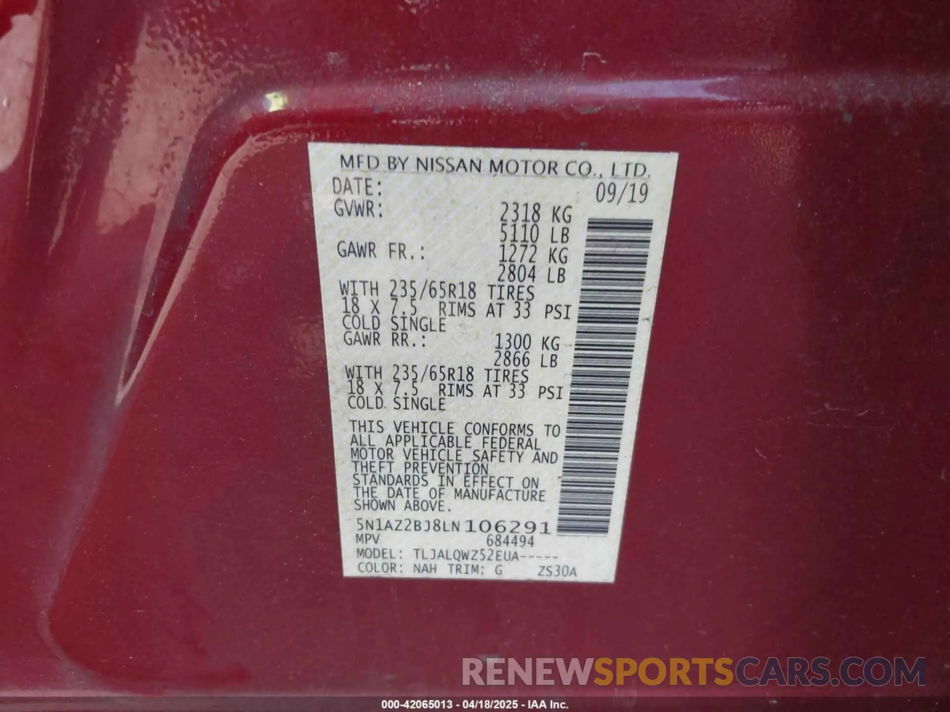 9 Photograph of a damaged car 5N1AZ2BJ8LN106291 NISSAN MURANO 2020